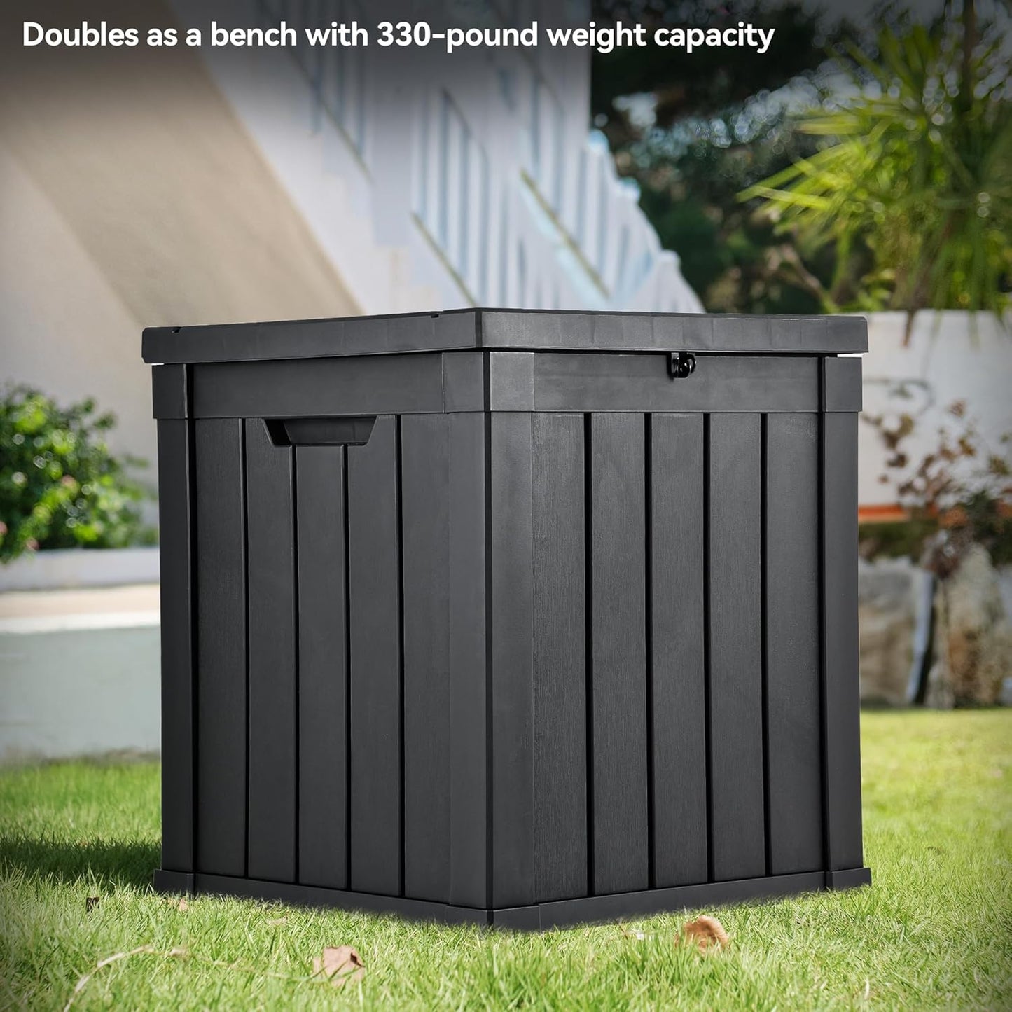 YITAHOME 51 Gallon Outdoor Storage Deck Box, Waterproof Resin Package Delivery and Storage Box with Lockable Lid for Patio Furniture Cushions, Pool Accessories, Garden Tools, Black