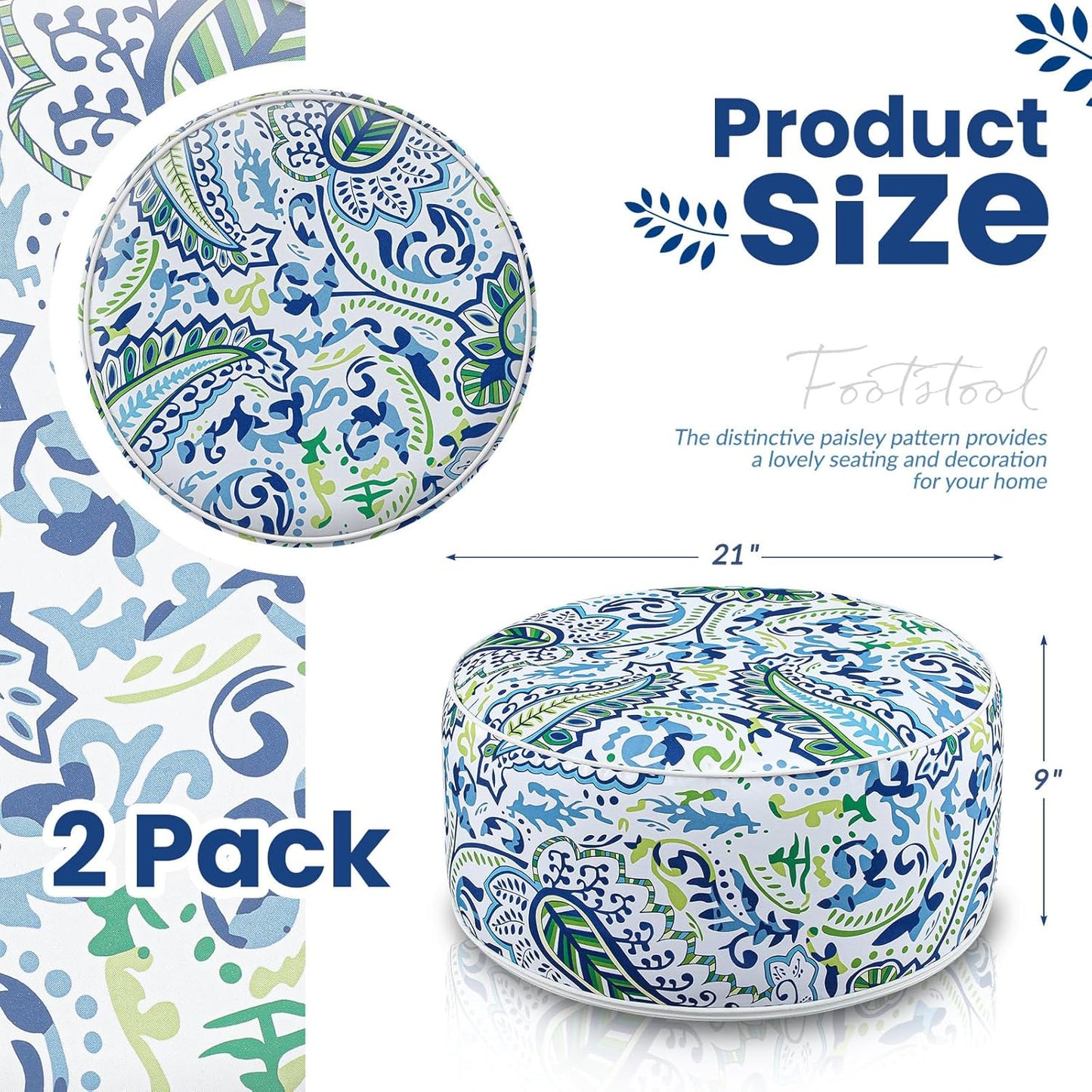 2 Pack Outdoor Inflatable Ottoman Waterproof Inflatable Pouf Foot Rest with Handle D21 x H9 Portable Outdoor Foot Rest for Patio Garden Camping or Home