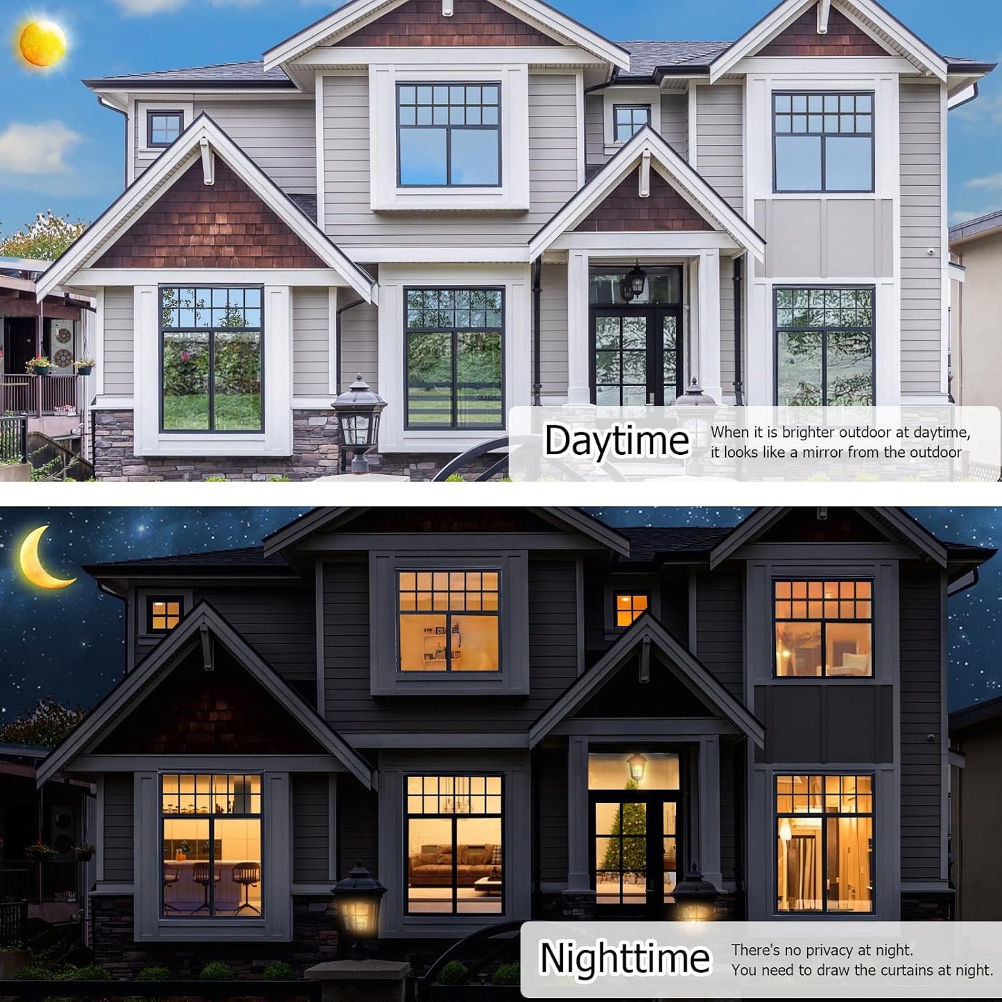 HIDBEA One Way Mirror Window Film, Daytime Privacy Sun Blocking Reflective Window Film Static Cling Heat Control Window Tinting Film for Home and Office, Brown Silver, 35.4 x 78.7 Inch