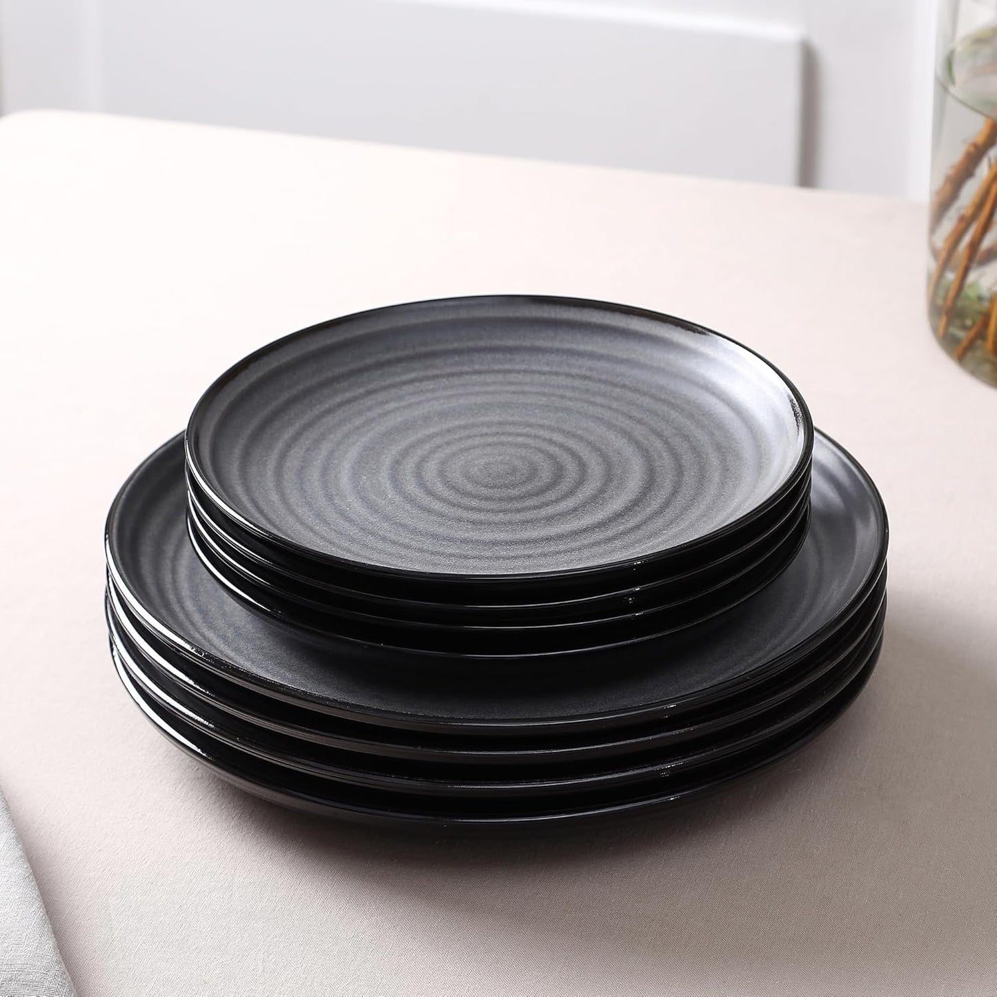 Stone Lain Dua 4-Piece Salad Plate Set Stoneware, Black