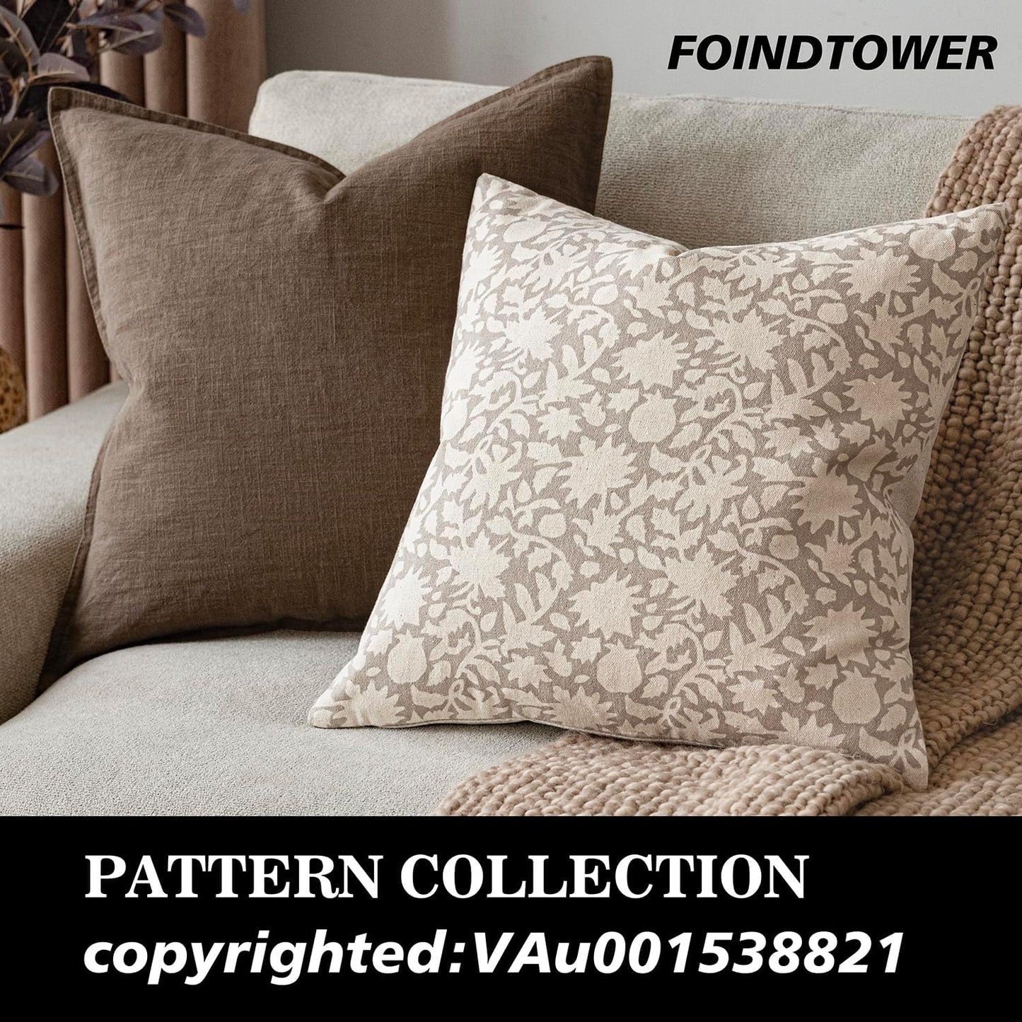 Foindtower Set of 2 Decorative Neutral Floral Throw Pillow Covers Accent Farmhouse Cushion Covers Boho Vintage Pillowcase for Couch Sofa Bedroom Living Room Home Decor Outdoor,22×22 Inch,Ivory Beige
