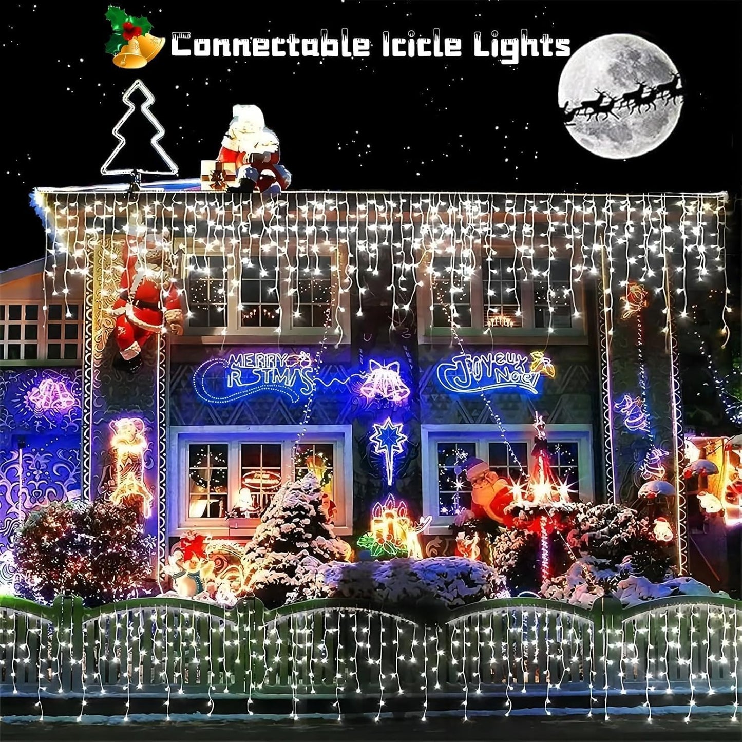 YEGUO 66ft 800 LED Icicle Lights Outdoor Waterproof, 160 Drops Icicle Christmas Light Connectable, 8 Modes White Icicle Xmas Lights with Timer Memory