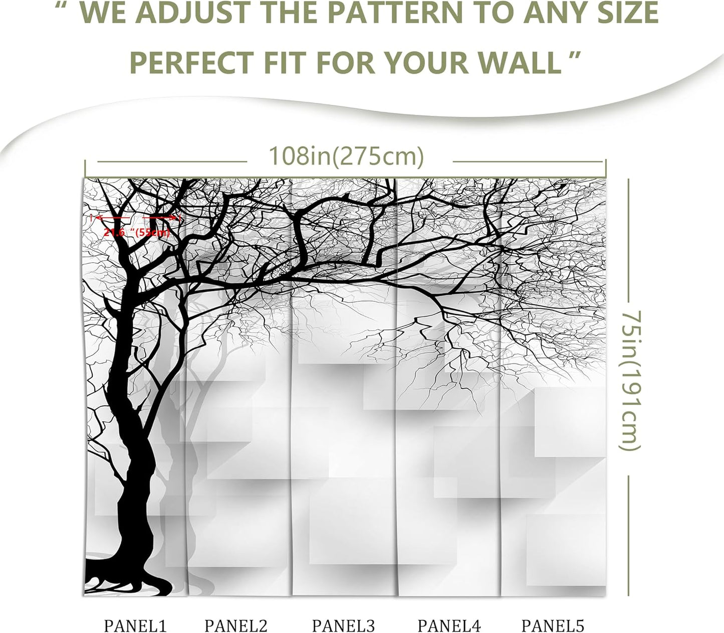 Grey Trees Wallpaper 3D Geometry TV Sofa Background Wall Mural for Bedroom Living Room (Not Peel n' Stick)