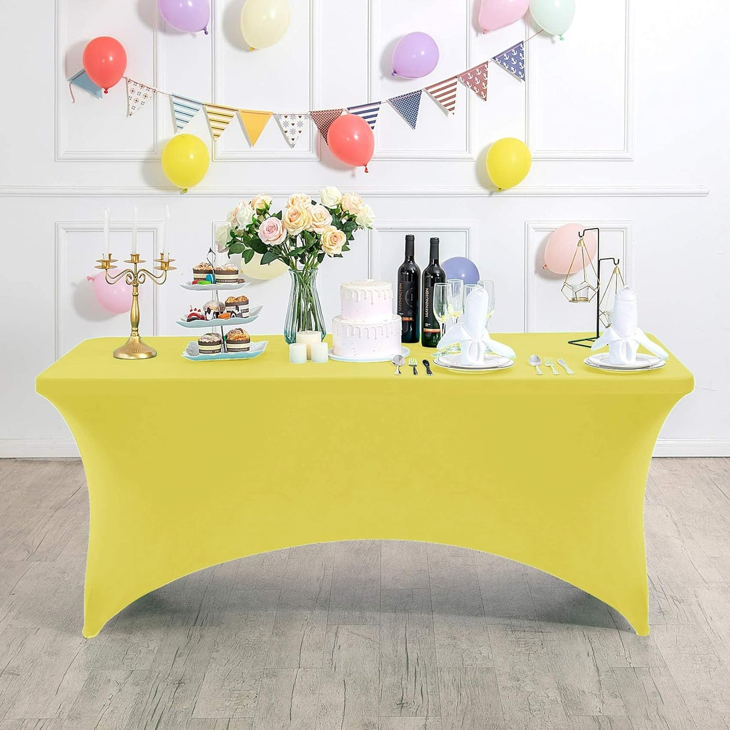 Spandex Table Cover for 4FT Table Universal Fitted Stretch Tablecloth for Party, Banquet, Wedding and Events-Yellow