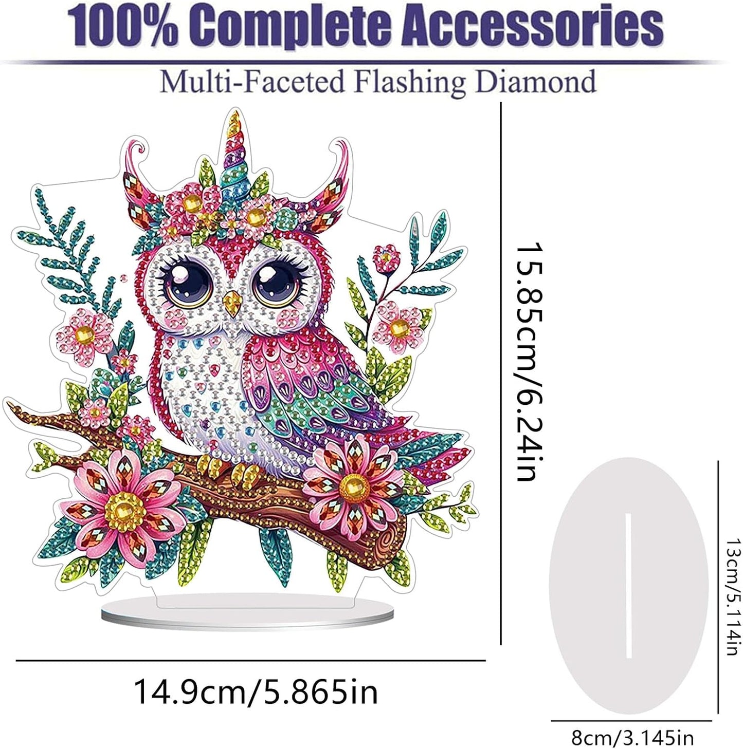 Diamond Painting Kits for Adults Beginners, 5D Full Drill Owl Crystal Art Desktop Ornament, DIY Single Sided Home Office Desk Decor, Creative Craft Gift Set with Tools