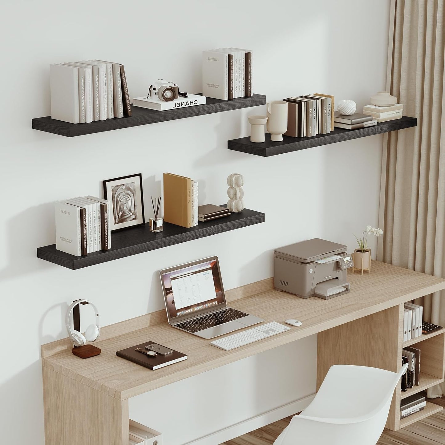 Single Floating Shelves 48 Inches, 48 x 10 inch Deep x 1.8 in Thick, Long Wall Shelves Heavy Duty 80 lbs for Bedroom, Living Room, Kitchen, Office, Modern Shelf Book Home Decor, Black