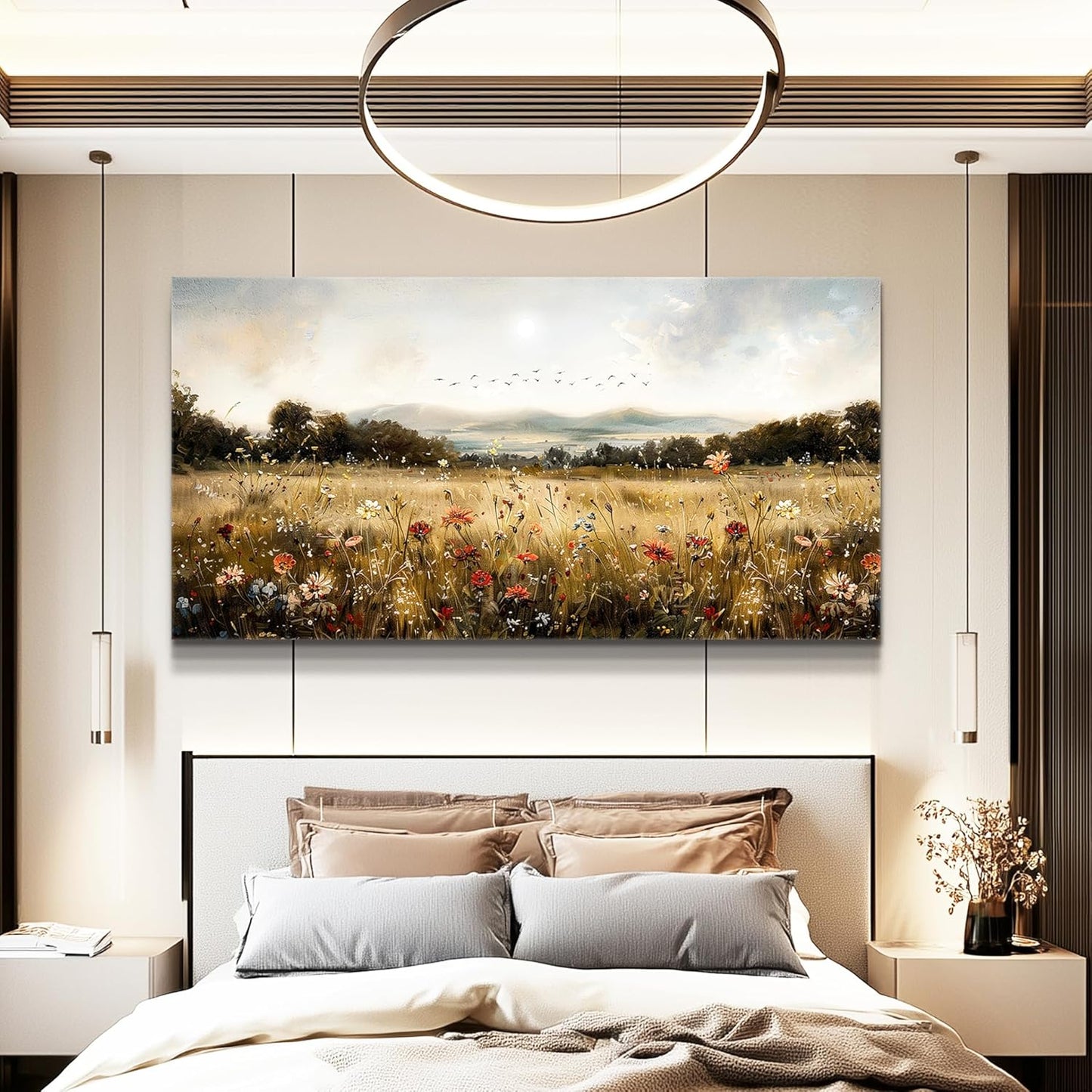 KELIYUAN Modern Canvas Print Wall Art Vintage Home Decorlawn Painting With Floral Wall Art Printsclassic Landscape Office Living Room Bedroom Wall Decor Home Decorcan Be Hung Directly 24x48 Inches