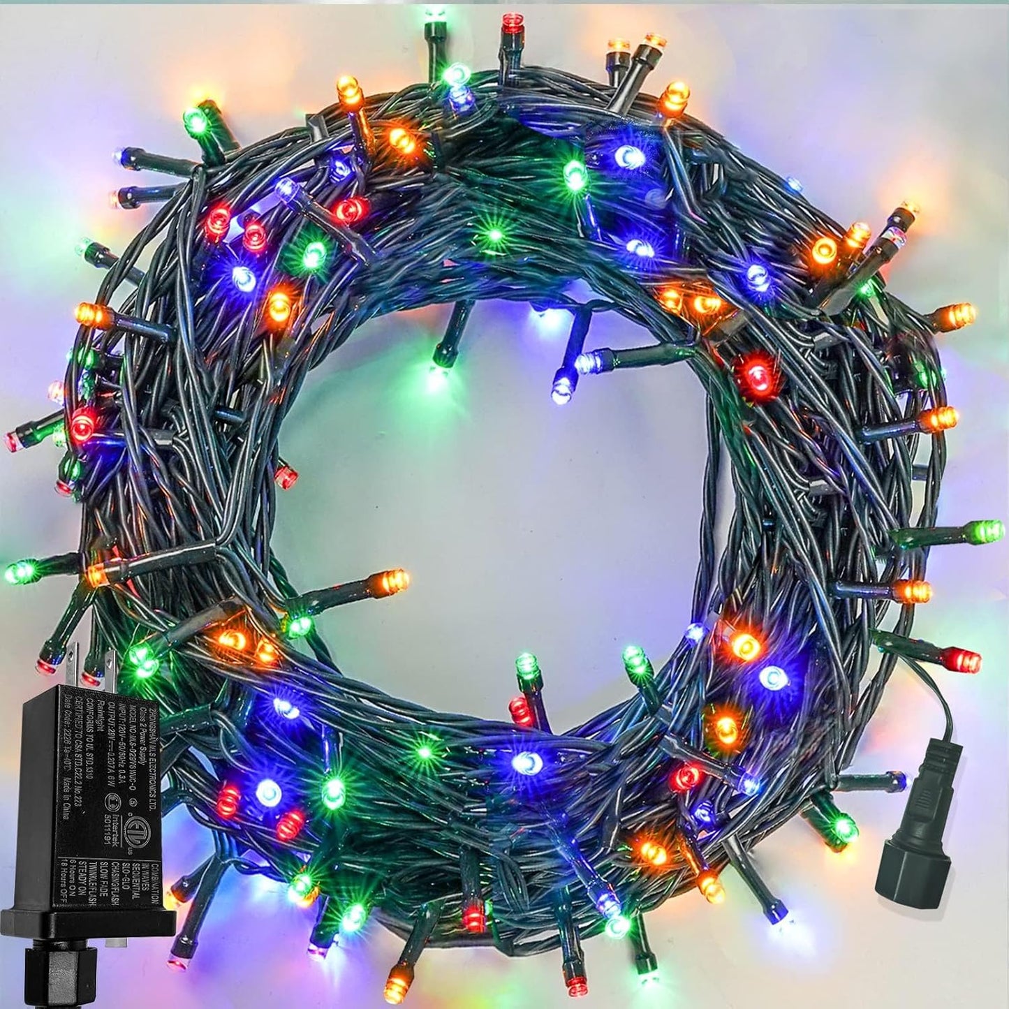 33 FT 100 LED Christmas Decoration Indoor Outdoor, Connetable Green Wire Waterproof Mini Lights with Memory Function & Timer & 8 Modes for Xmas Tree Birthday Wedding Garden Party Decor (Multicolor)