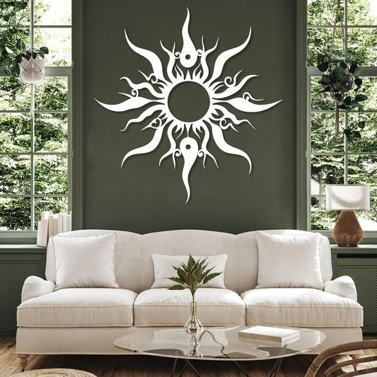 Hotuijxca Metal Wacky Sun Wall Art, Wacky Sun Metal Decor for Livingroom, Bedroom (White, 28"x27"/70x67cm, metal wall art)