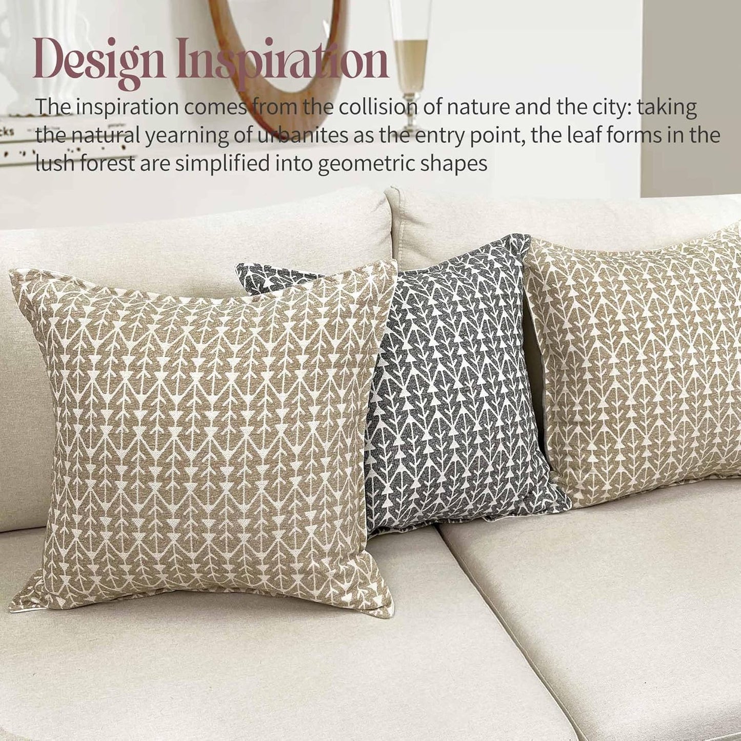 makkey Floral Throw Pillow Covers 20X20 Farmhouse Block Print Pillow Covers Decorative Pillow Covers Couch Pillows for Living Room Vintage Accent Sofa Pillows Set of 2