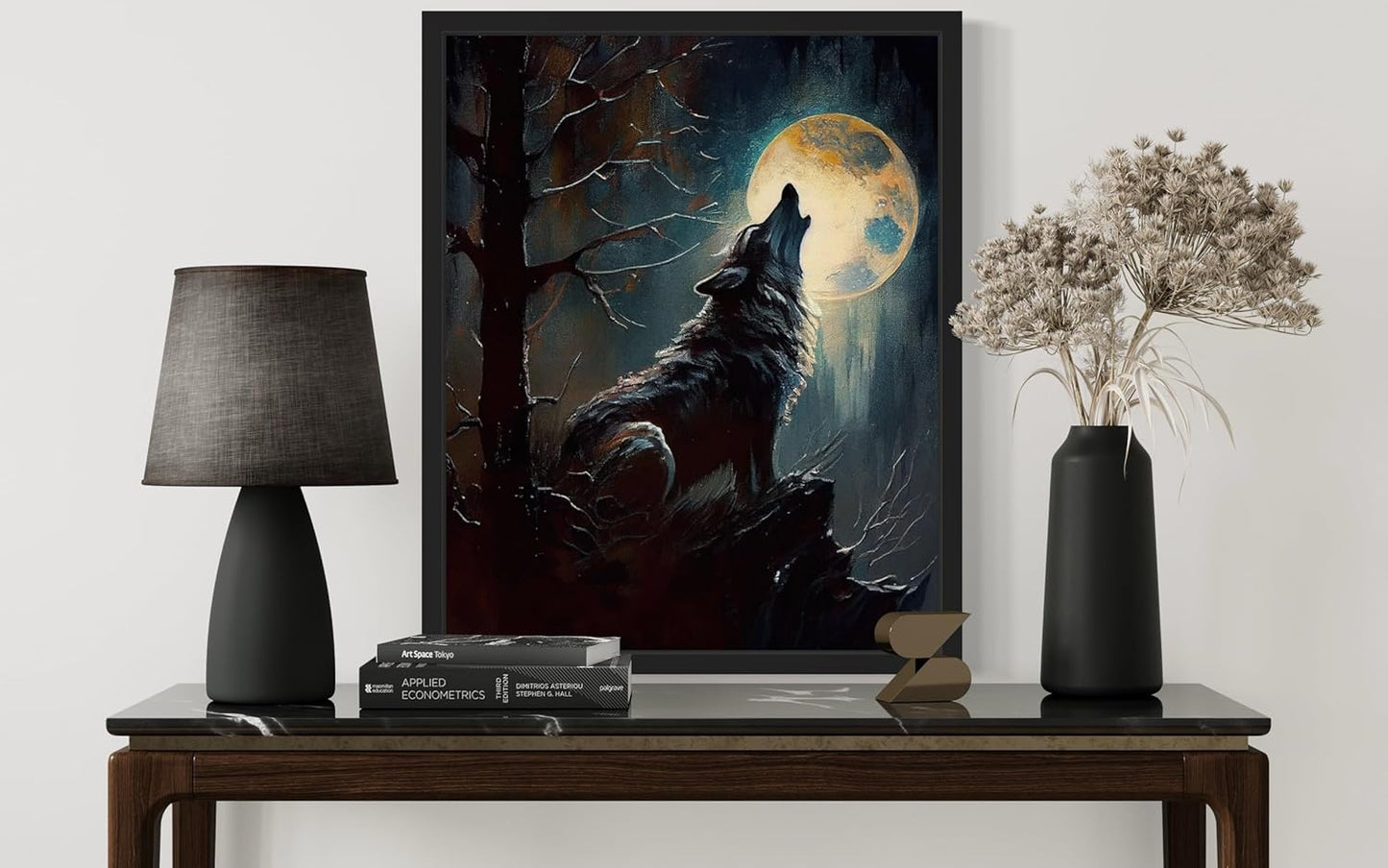 Wolf howling Poster Art Print, Halloween Scary Vintage Wall Art Academia Spooky Painting Decoration for Horror Prints, Gothic Posters Bedroom Decor 89 (Wolf howling, 16 x 20 inches, Black Frame)