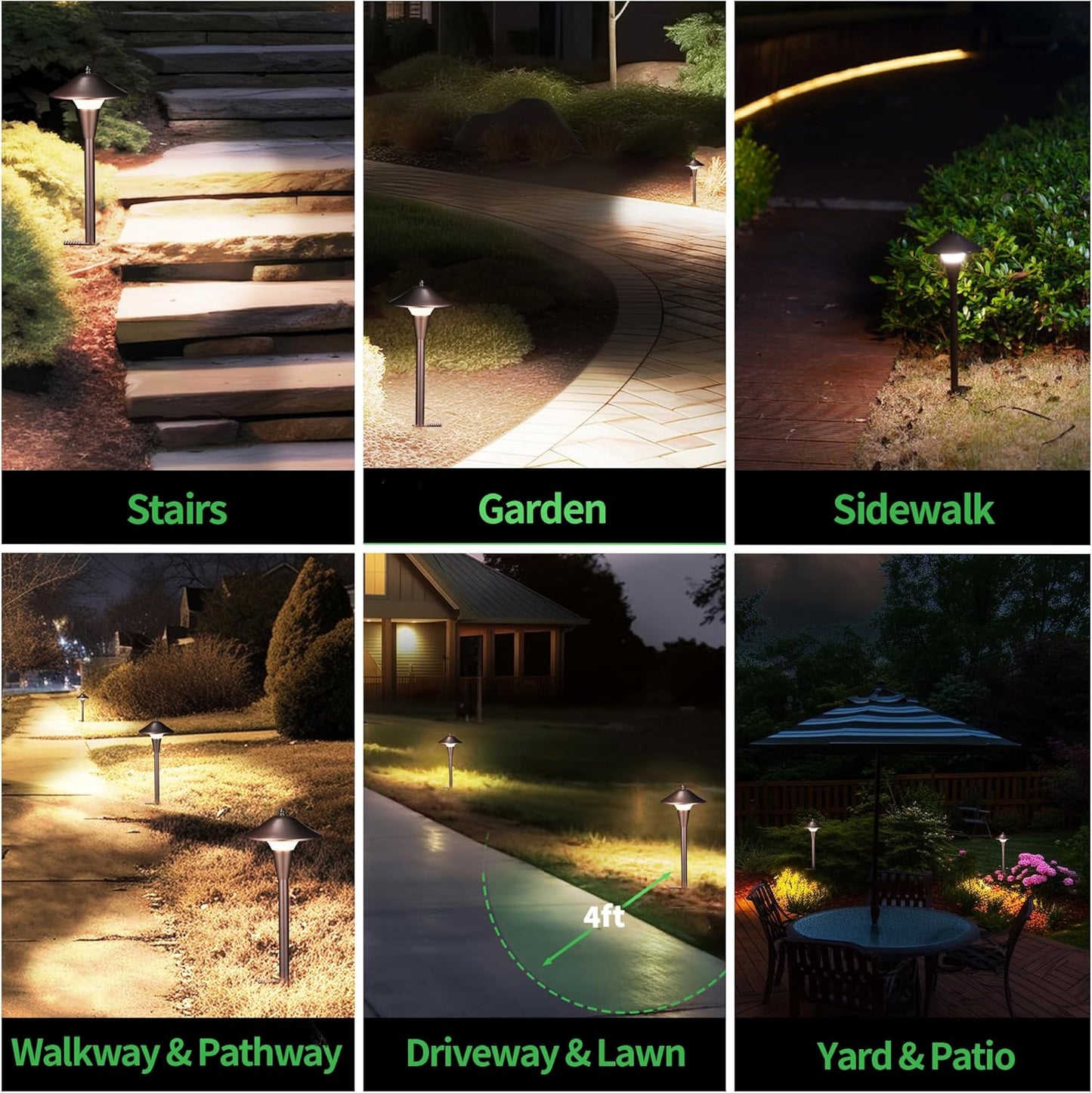 Low Voltage Landscape Sidewalk Lighting - 5 Color Temperature Led Pathway Lights Wired, 12v Walkway Light IP65 Waterproof, Oil Rubbed Bronze Aluminum 5W 200LM for Backyard Garden (4 Pack)