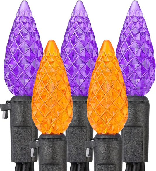 Brizled Purple & Orange Lights, 33ft 100 LED Faceted C5 Orange Halloween String Lights, 120V UL Certified Purple Light Set Connectable Halloween Light for Indoor Outdoor Tree Xmas Party Decoration
