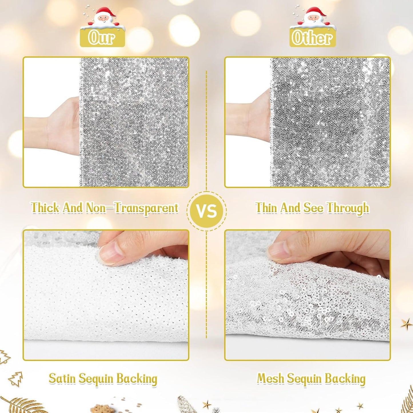 Eternal Beauty Christmas Tree Skirt, 24 Inch Silver Sequin Tree Skirt Small Xmas Tree Skirt for Christmas Tree Decorations