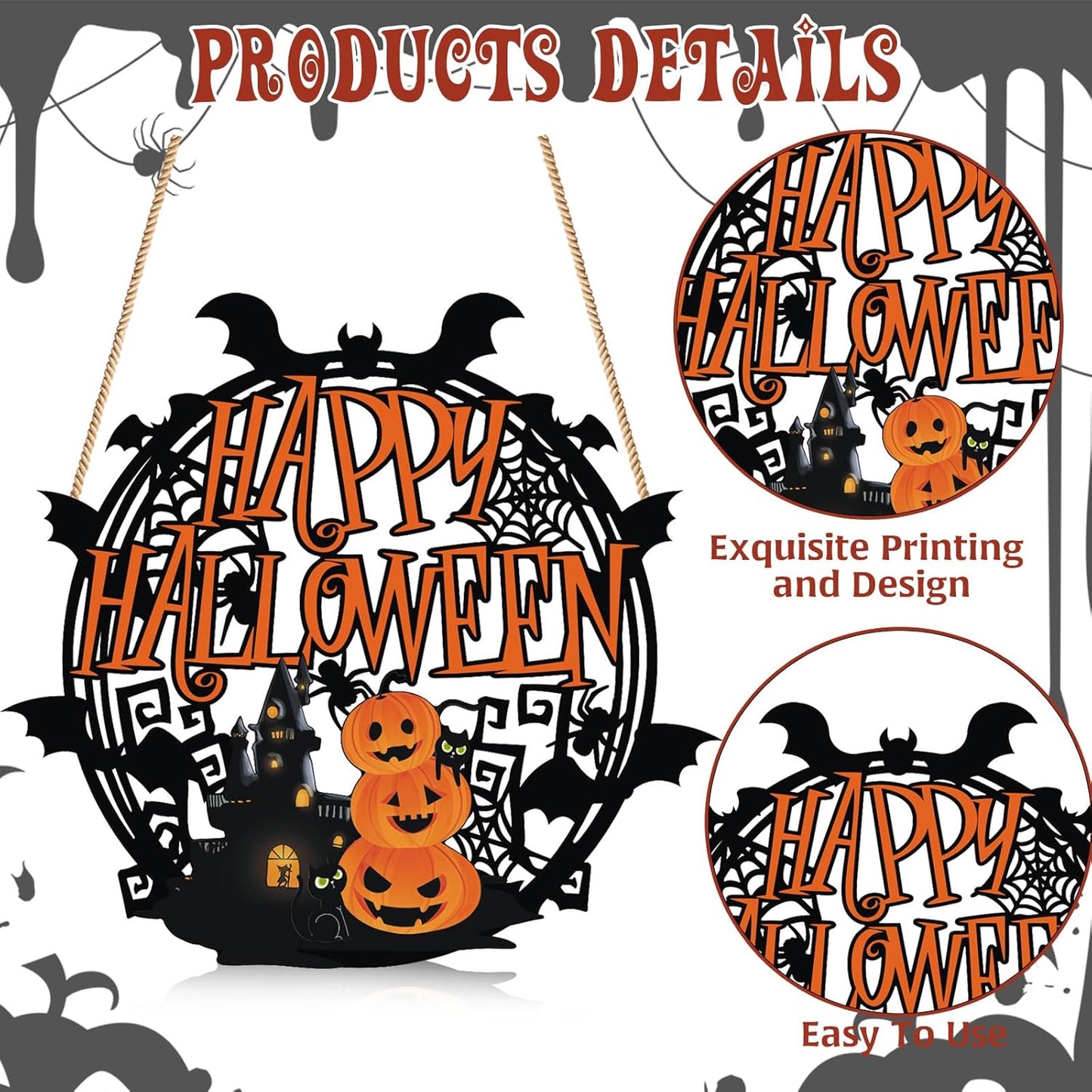 Halloween Indoor Decor Decorations Warm Halloween Decorations for Bedrooms, Halloween Pumpkin Door Sign Decorations, Halloween Pumpkin Decorations Can Hanging Various Indoor and Outdoor Occasions