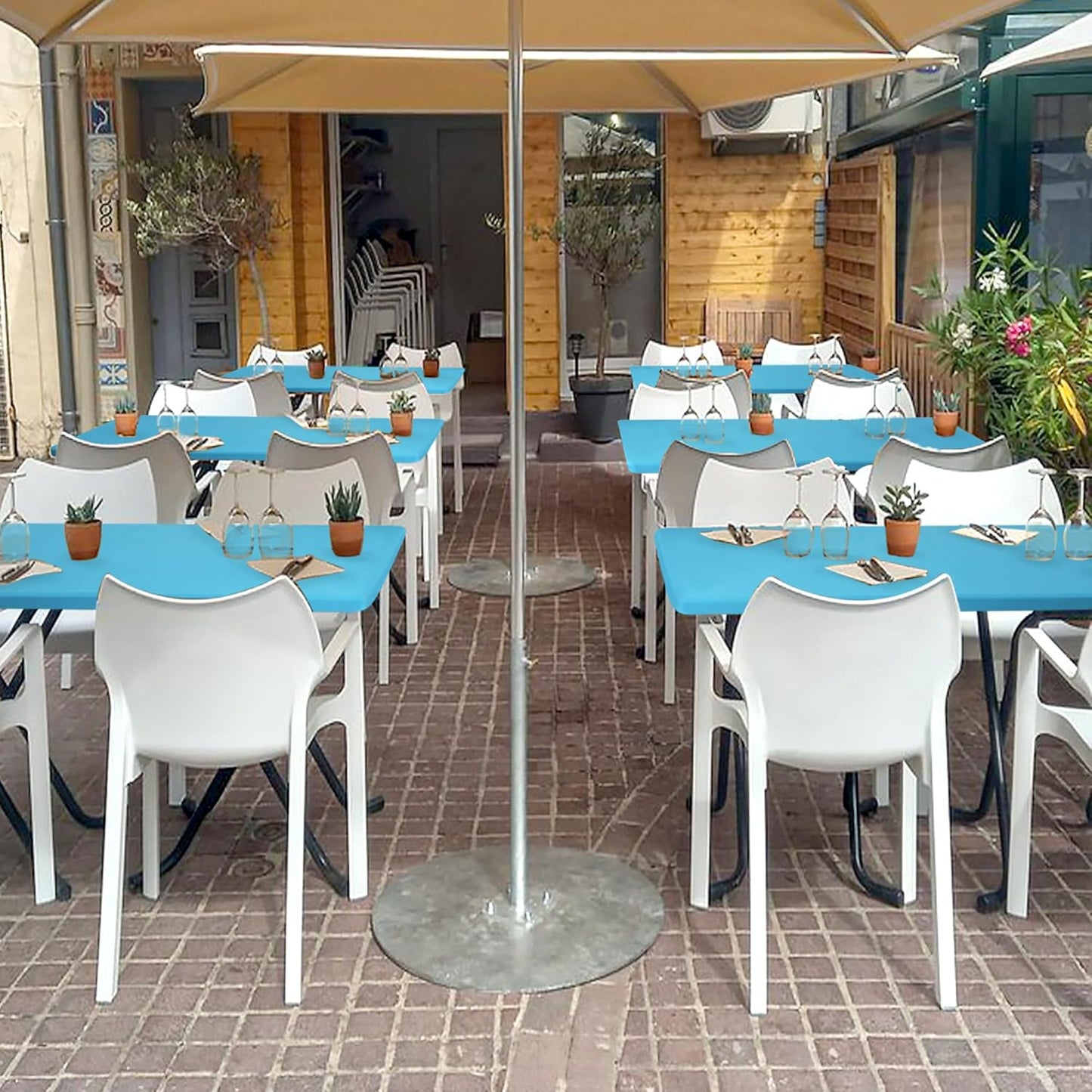 Spandex Table Cover for 6 Foot Rectangle Tables-4 Pack Light Blue Outdoor Picnic Elastic Table Cover-Spandex Stretch Folding Table Cloths for Camping Dining Room Patio Kitchen Banquet Party