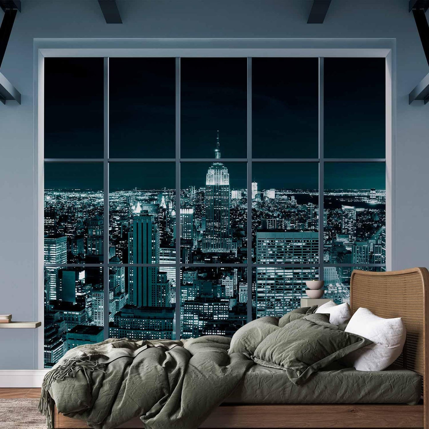 artgeist Wall Mural New York City 216x98 in - XXL Non-Woven Corner Wallpaper Fleece Angle Wall Decor Photo Print Picture Image Design Modern Night Window View Skyline Panorama c-A-0074-a-f