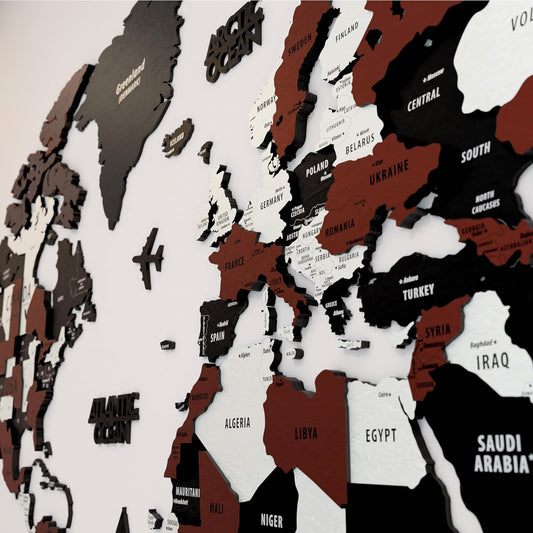 Colorfull Worlds 3D Wooden World Map Wall Art | Unique Wall Decor with Pins for Travel Enthusiasts | Home and Office Wall Décor | Burgundy | Medium