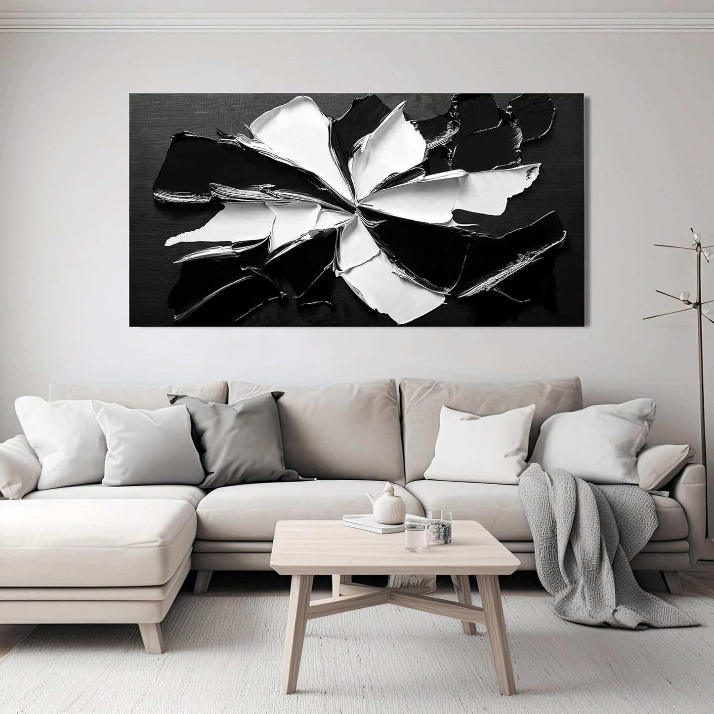 Abstract Wall Art Decoration Modern Large Wall Art for Living Room Abstract Canvas Art Wall Decor Minimalist Black and White Wall Art Prints Flowers Artwork for Walls Bedroom Office Decor 24"X48"