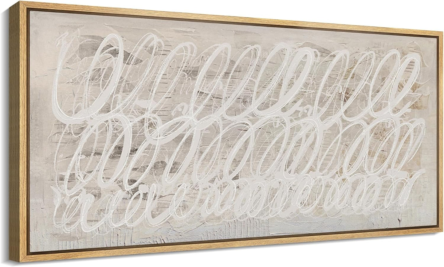 MUDECOR Extra Large Framed Canvas Print Wall Art White Abstract Calligraphy Antique Retro Fine Art Illustrations Decorative Colorful for Bedroom - 60"x30"