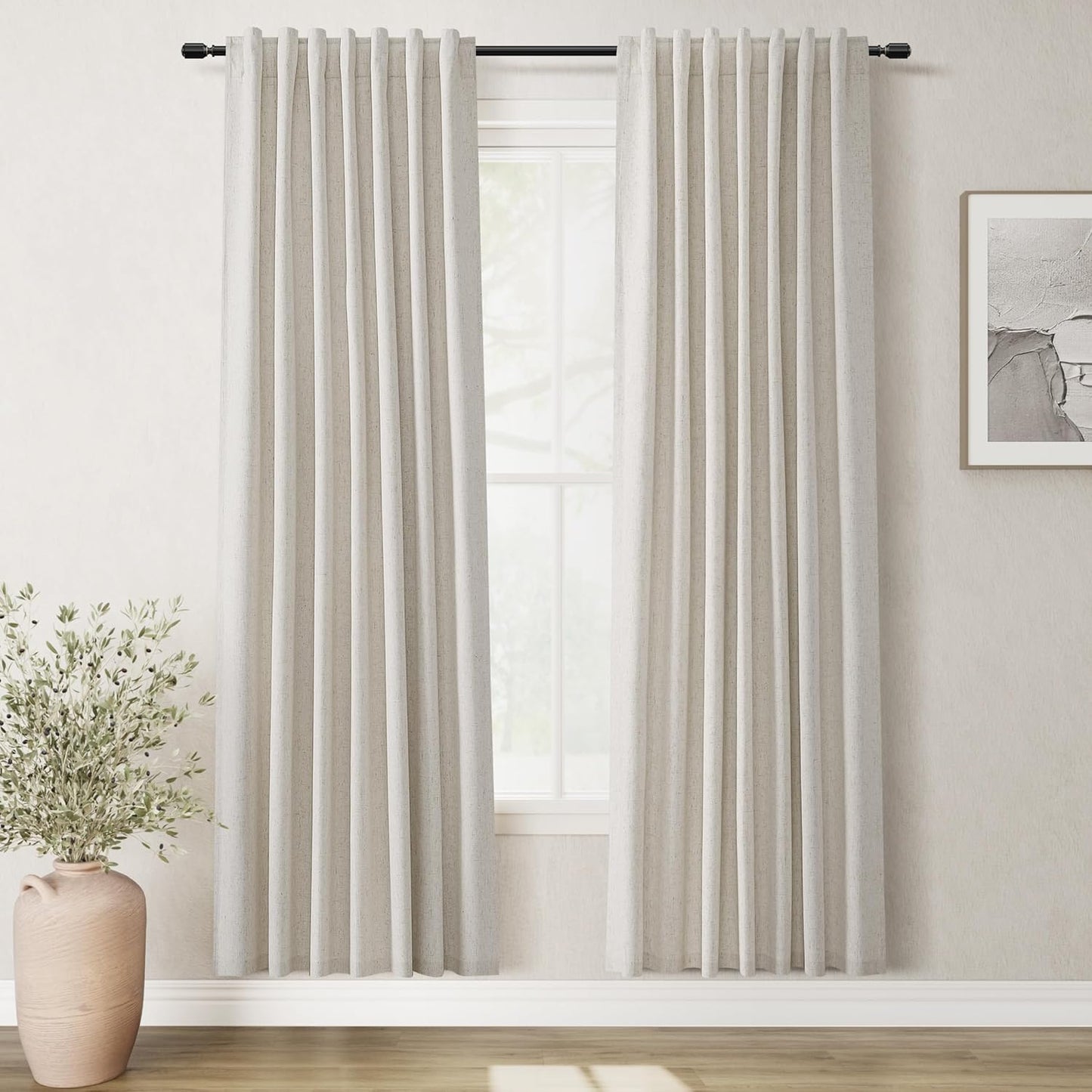 BOODII Natural Blackout Curtains for Bedroom 80 Inch Length 2 Panels Set Room Darkening Linen Curtains Beige Black Out Curtain Neutral Thermal Insulated Living Room Nursery Drapes Back Tab 52x80