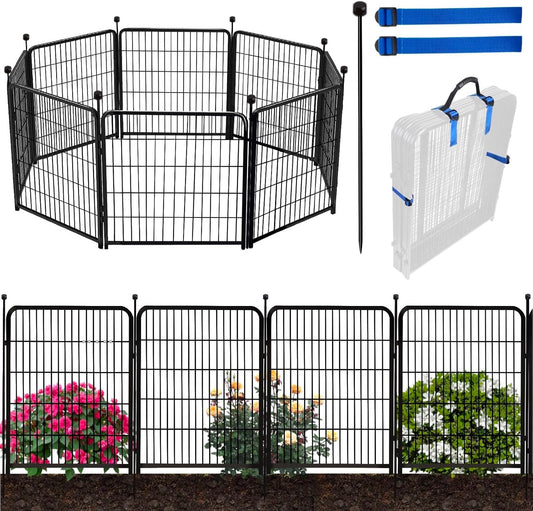 Doorless 54in(H) Garden Fence Animal Barrier, 8 Panels Total 17.7 Ft(L) Outdoor Dog Fence, Black Metal Dog Fences for The Yard, Temporary Fencing