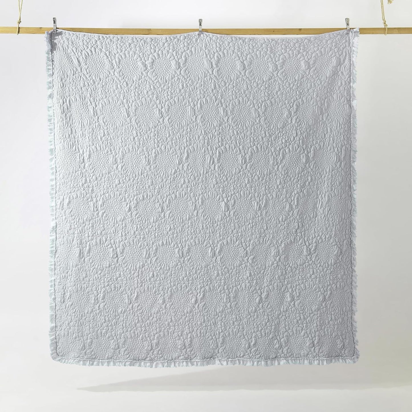 HORIMOTE HOME Light Blue Ruffled Quilt Twin Size, Stone-Washed Microfiber Lightweight Crinkled Farmhouse Rustic Shabby Chic Bedding Set, 2 Pieces Reversible Bedspread with Pillow Sham for All Season