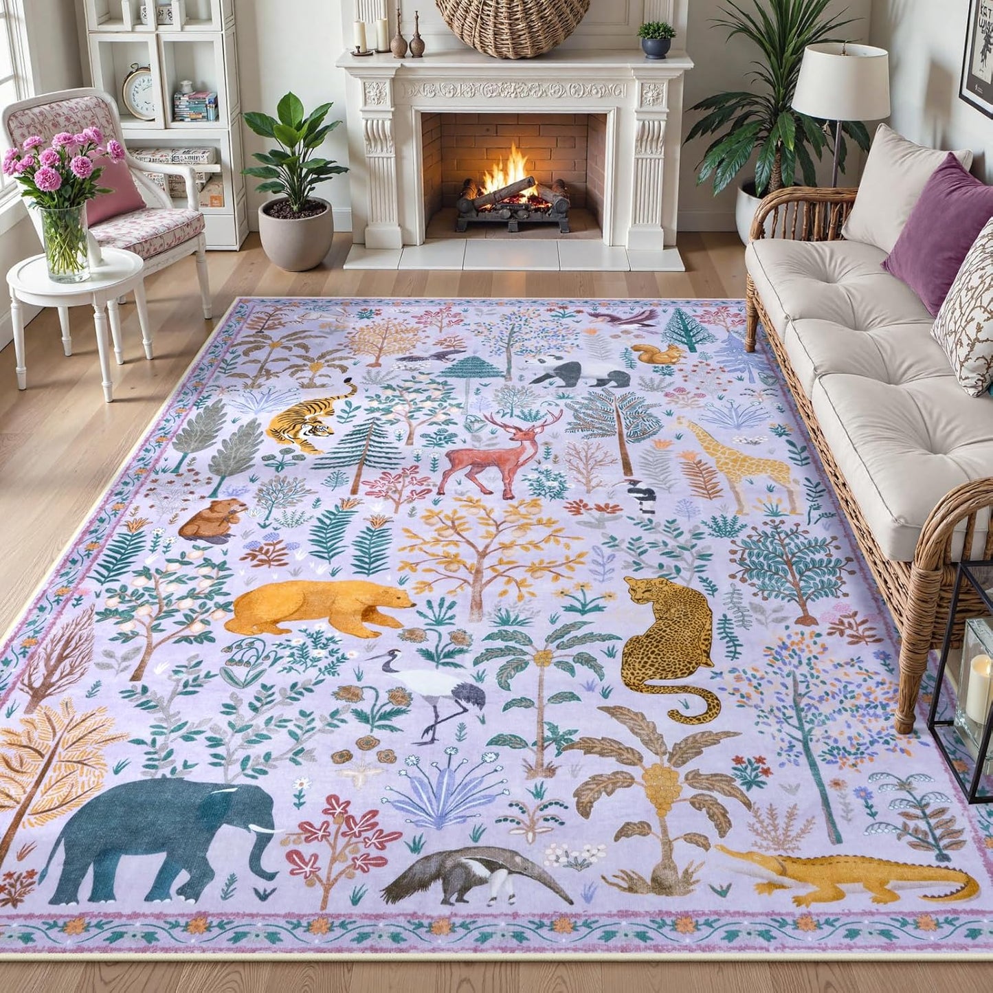 OJIA Animal Print Washable Rug 5x7 Area Rugs for Nursery, Soft Kids Bedroom Rug Ultra-Thin Non-Slip Modern Living Room Carpet, Stain Resistant Throw Carpet for Office Dining Room