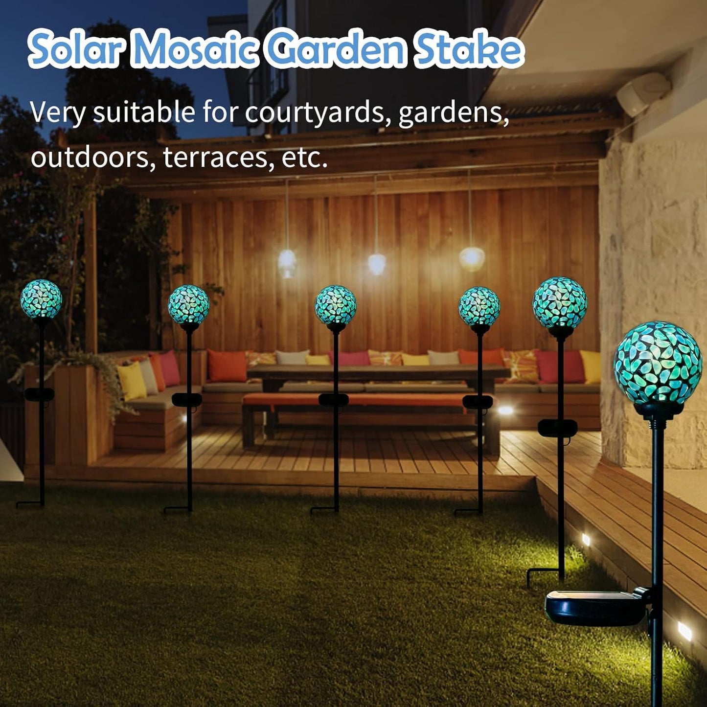 Afirst Solar Outdoor Lights Decorative Mosaic - Solar Garden Stakes Mosaic Gazing Ball Waterproof Outdoor Lights Stakes for Pathway Yard Lawn Decoration Navy Blue 2 Packs