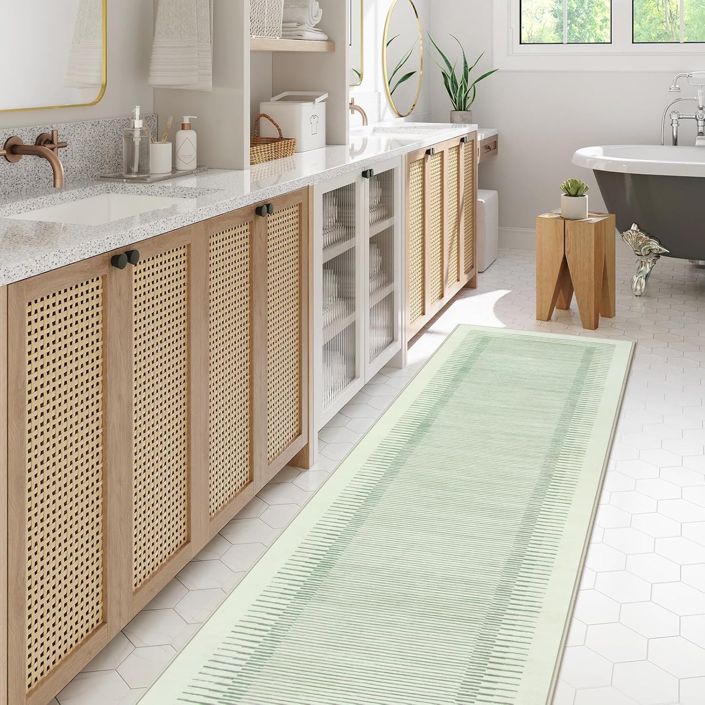 Wonnitar Striped Sage Green 9x12 Rugs for Living Room, Non-Slip Soft Sage Green Bedroom Rug, Low Pile Minimalist Floor Carpet for Nursery Playroom Department (Green,9' x 12')