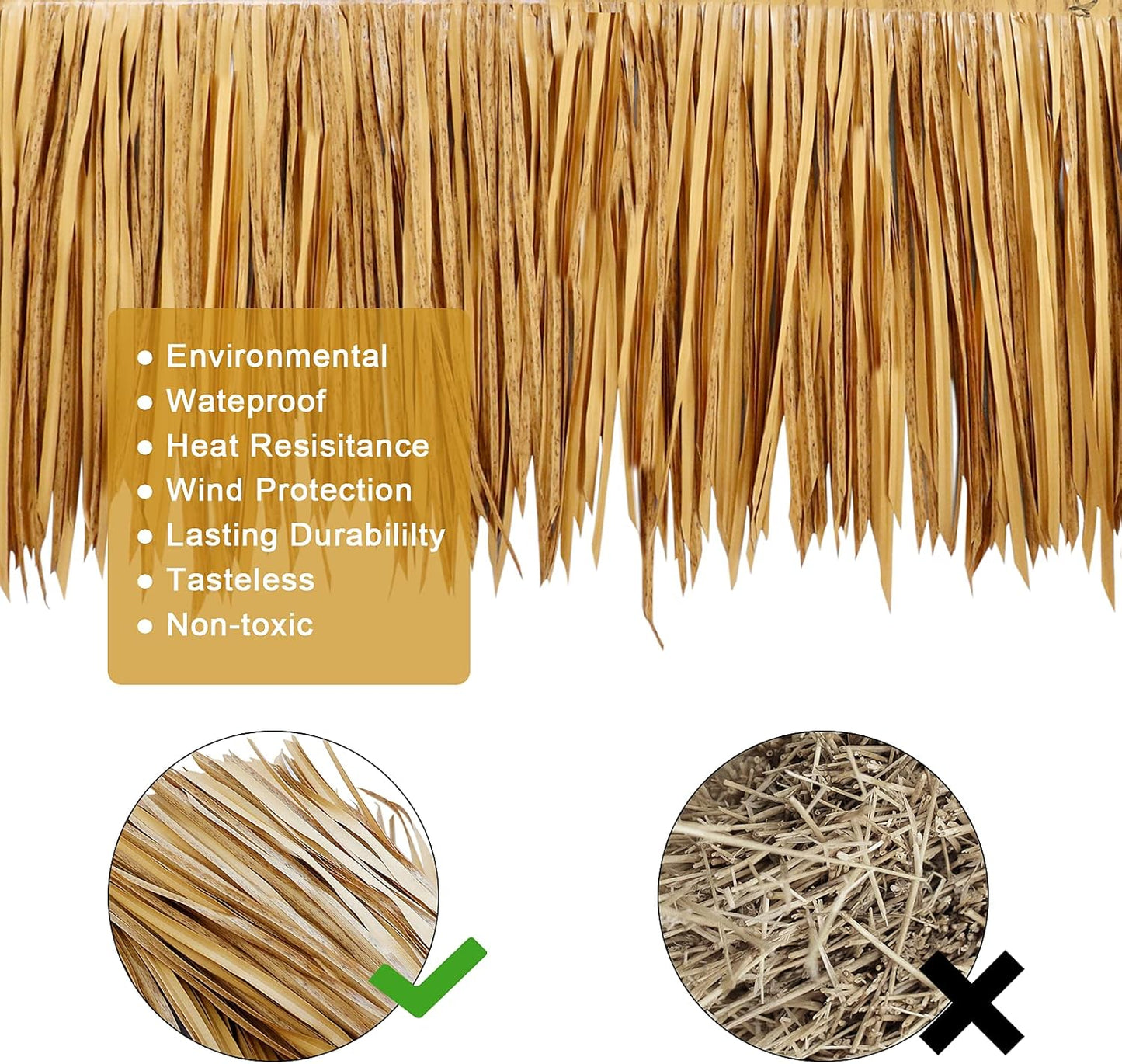 78.8" Tiki Straw Roof Thatch –Mexican Style Artificial Palm Thatch Rolls Tiki Bar Hut Grass Duck Boat Blinds Grass Palapa Thatch Roofing for Garden Patio Umbrella Covers Fence Party Decoration