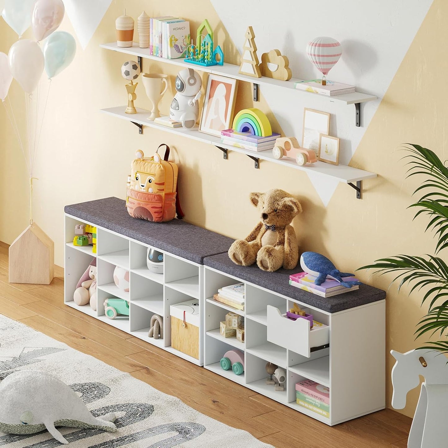 DINZI LVJ Long Wall Shelves, 55.1Inch Wall Mounted Shelves Set of 2, Extra Large Wall Storage Ledges with Sturdy Metal Brackets for Living Room, Bathroom, Bedroom, Kitchen, White