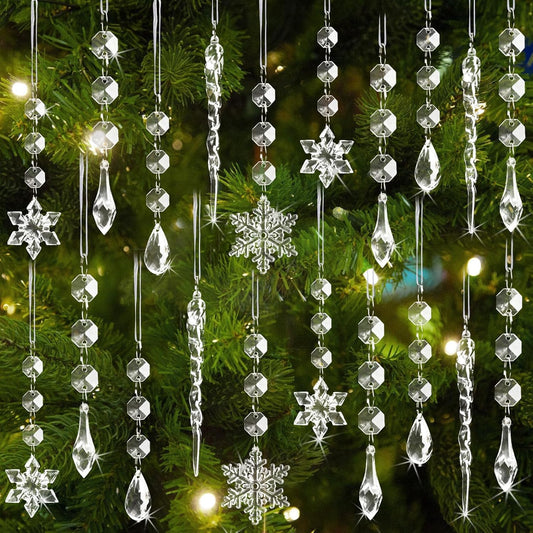 80pcs Christmas Tree Decoration Crystal Ornaments - Acrylic Christmas Snowflake Ornaments Icicle Drop Crystal Hanging Ornaments for Xmas Tree Winter Wonderland Holiday Frozen Party Decor
