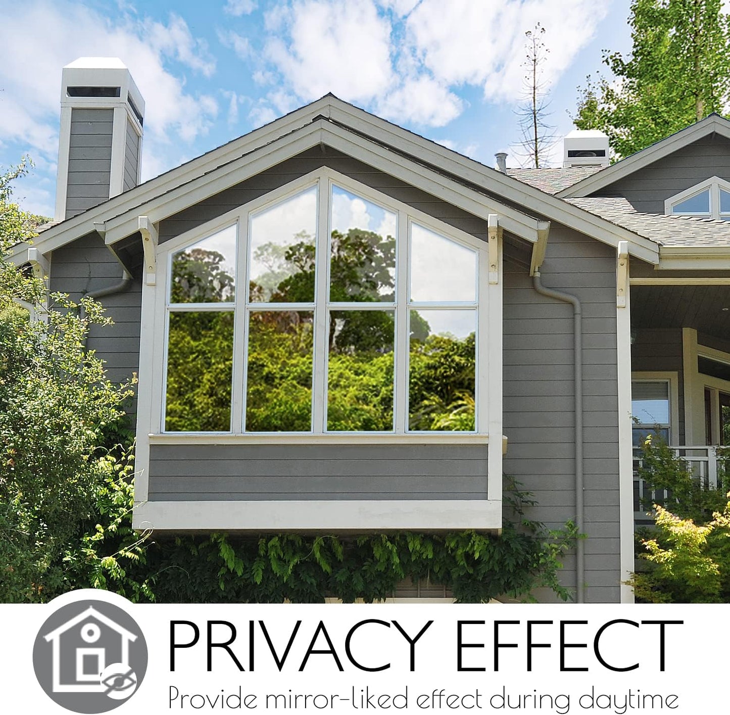 HIDBEA One Way Privacy Window Film, Daytime Mirror Reflective Heat Control UV Sun Blocking Non-Adhesive Static Cling Window Tint for Home and Office(Black-Silver, 55.1 Inch x 32.8 Feet)