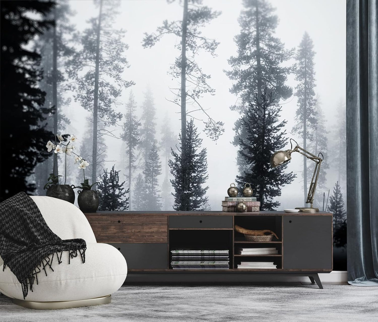Misty Snow Forest Wall Mural Wallpaper Foggy Pine Large Wall Decor for Bedroom Living Room Office(Not Peel and Stick)