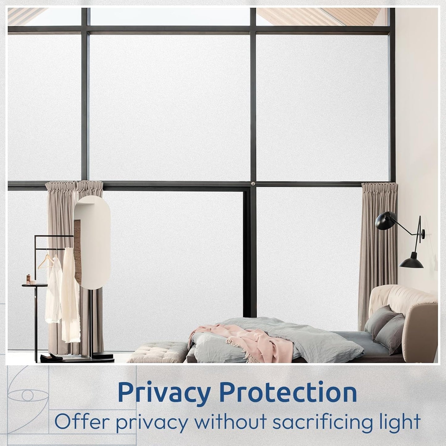 rabbitgoo Window Privacy Film, Non-Adhesive Frosted Glass Window Film for Bathroom, Static Cling Heat Blocking Stickers for Home Indoor Opaque Frosting Coverings House Tint, Matte White 35.4" x 196.8"