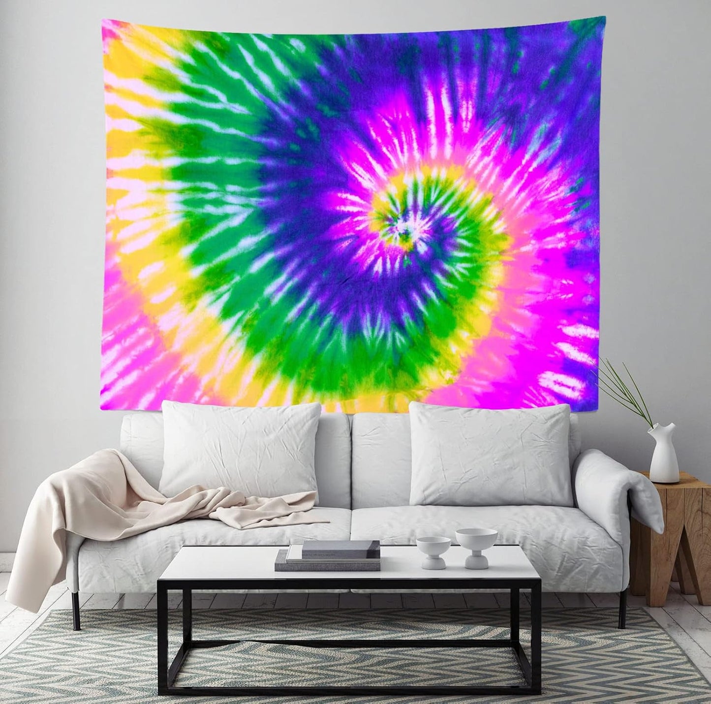 BELECO Tie Dye Tapestry Fabric Wall Hanging 60x50 Inch Hippie Tapestry 60's Tie Dye Wall Decor Watercolor Rainbow Spiral Tie Dye Art Tapestries for Bedroom Living Room Dorm Home Decor
