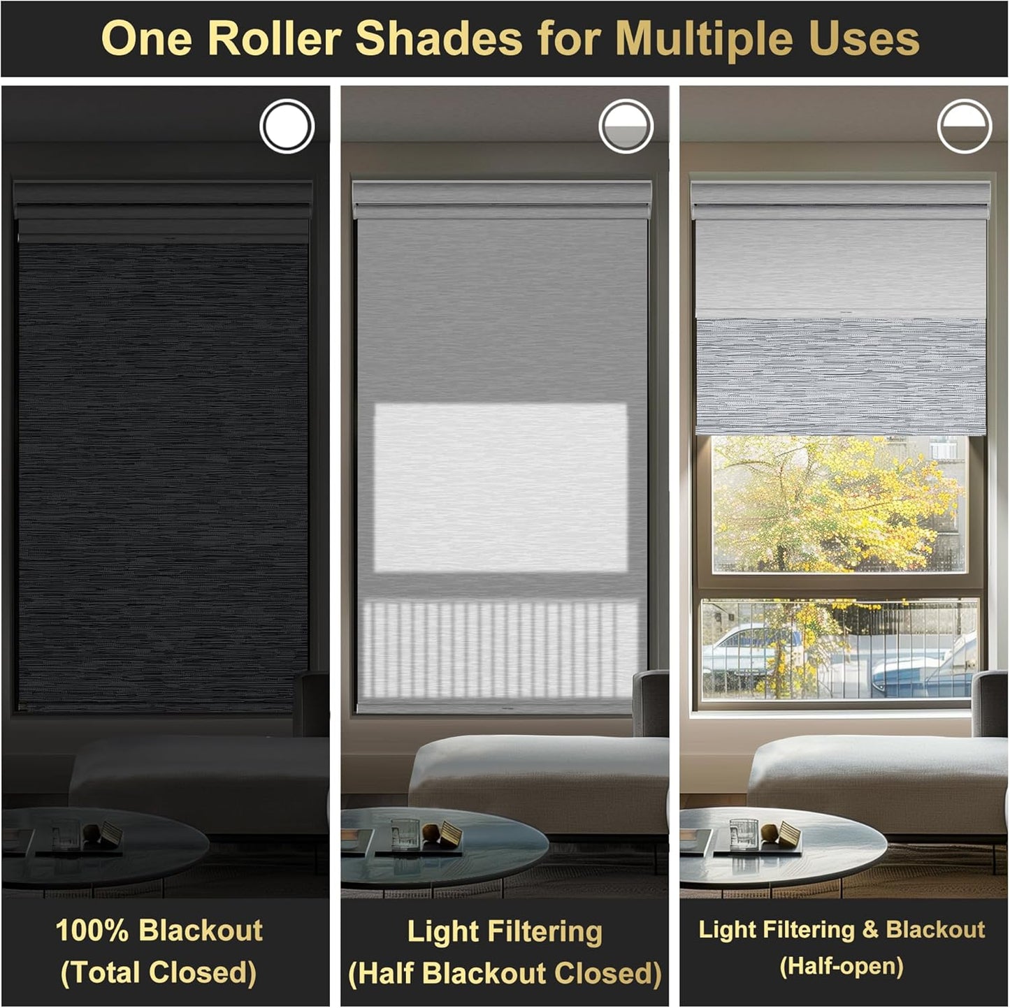 BERISSA Cordless Double Roller Shades with Cassette Valance, Blackout and Light Filtering, Day and Night Shades for Home Office. Maze Grey & White. Custom Sizes