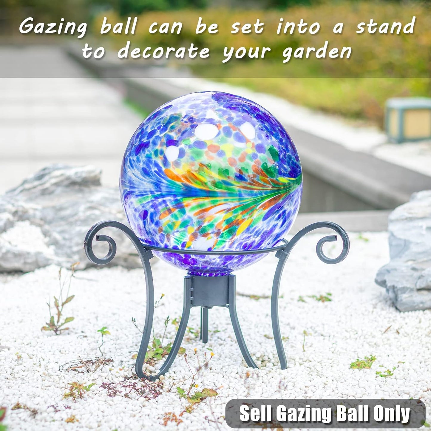 VCUTEKA Gazing Ball, Glass Gazing Globe Decorative Glass Gazing Globe/Ball/Sphere Lawn Ornament for Gardens, 10-Inch, Blue Swirl