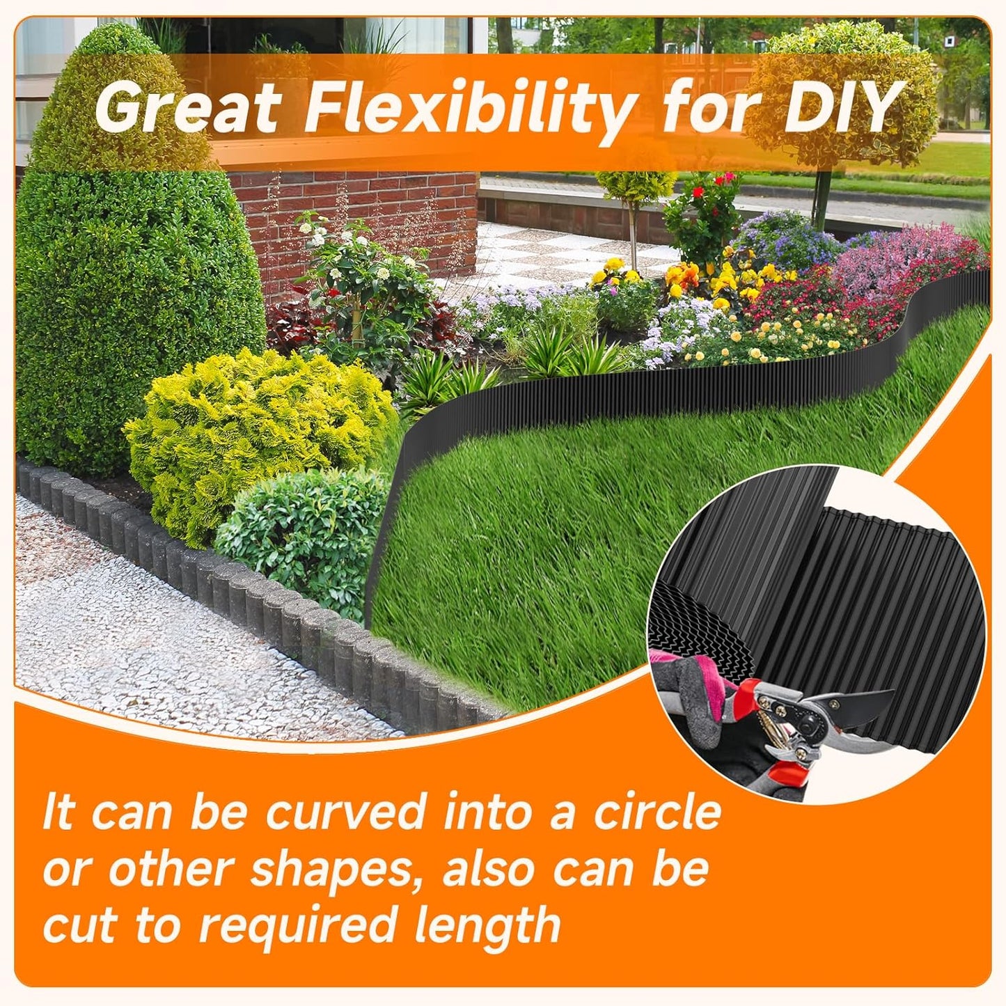 Corrugated Garden Edging,10"×20Ft Galvanized Steel Landscape Edging & Lawn Edging Border,Metal Garden Border for Flower Beds,Garden,Lawn,Raised Beds & Tree Surrounds(Black)