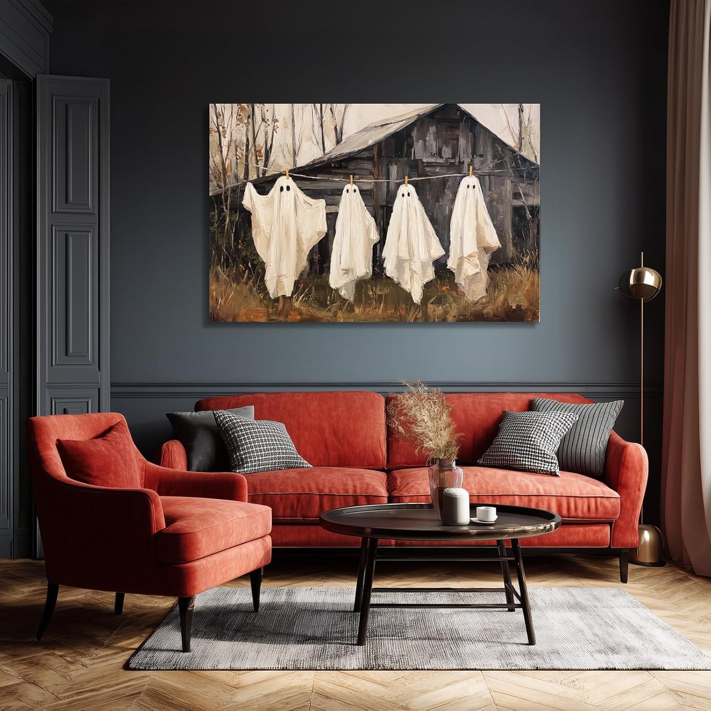 Laoife Halloween Canvas Wall Art, Vintage Spooky Creepy Spooky Ghost Laundry Prints, Farmhouse Gothic Wall Decoration, Dark Academia Halloween Party House Decoration (Ghost 3)