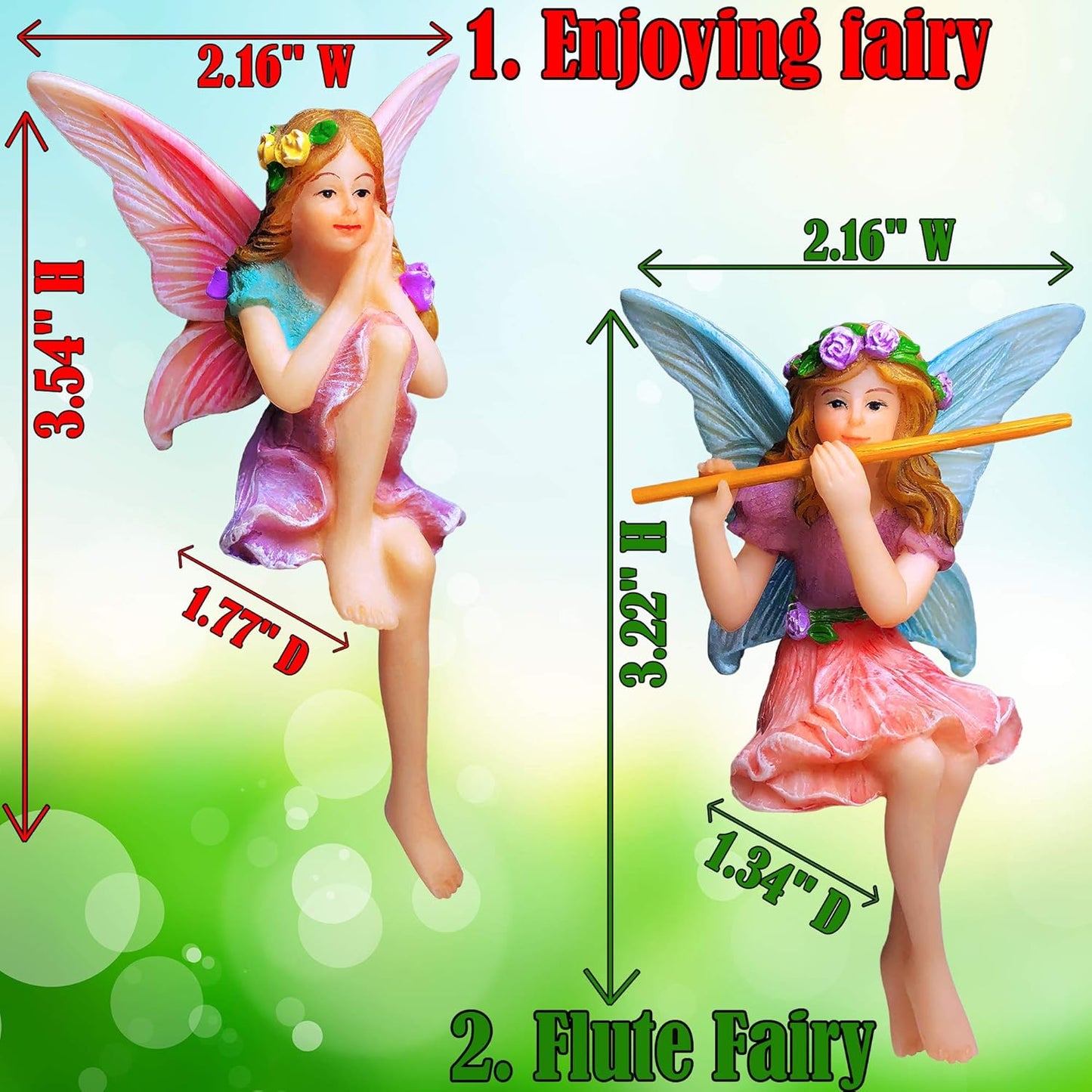 Mood Lab Fairy Garden - Miniature Fairies Figurines - Sitting Girls Set of 2 pcs - for Outdoor or House Decor Statue Kit