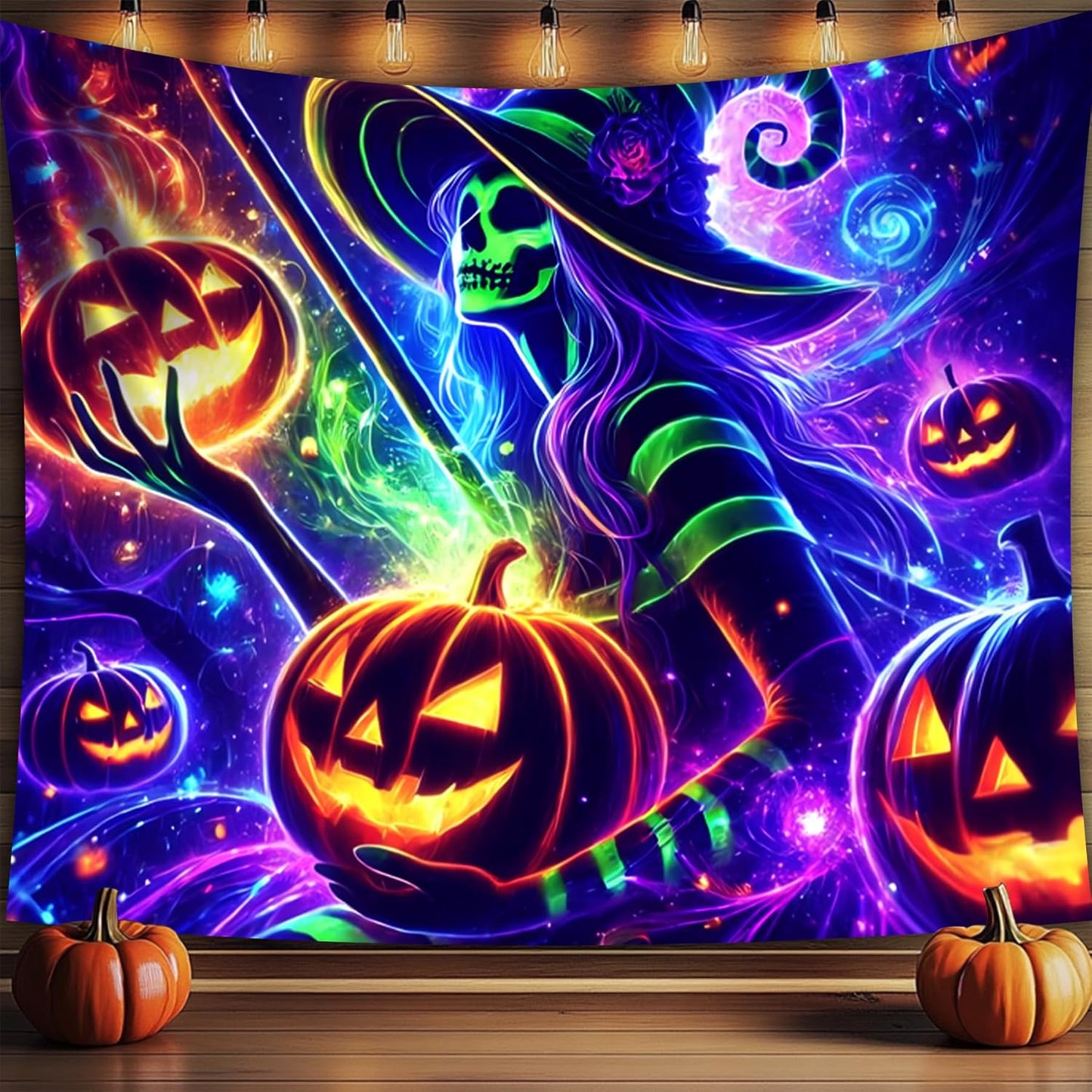 Halloween Tapestry, Blacklight Tapestry for Halloween Party Decor Hanging Tapestries Backdrop Wall Art Poster for Bedroom Dorm 90x70in