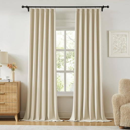 KangBang Pinch Pleated 94 Inch Blackout Curtains 2 Panels Set, Noise Canceling Thermal Elegant Modern Ivory Draperies for Living Room Nursery, Memory Pleat Curtains with Hooks (40Wx94L, Cream)
