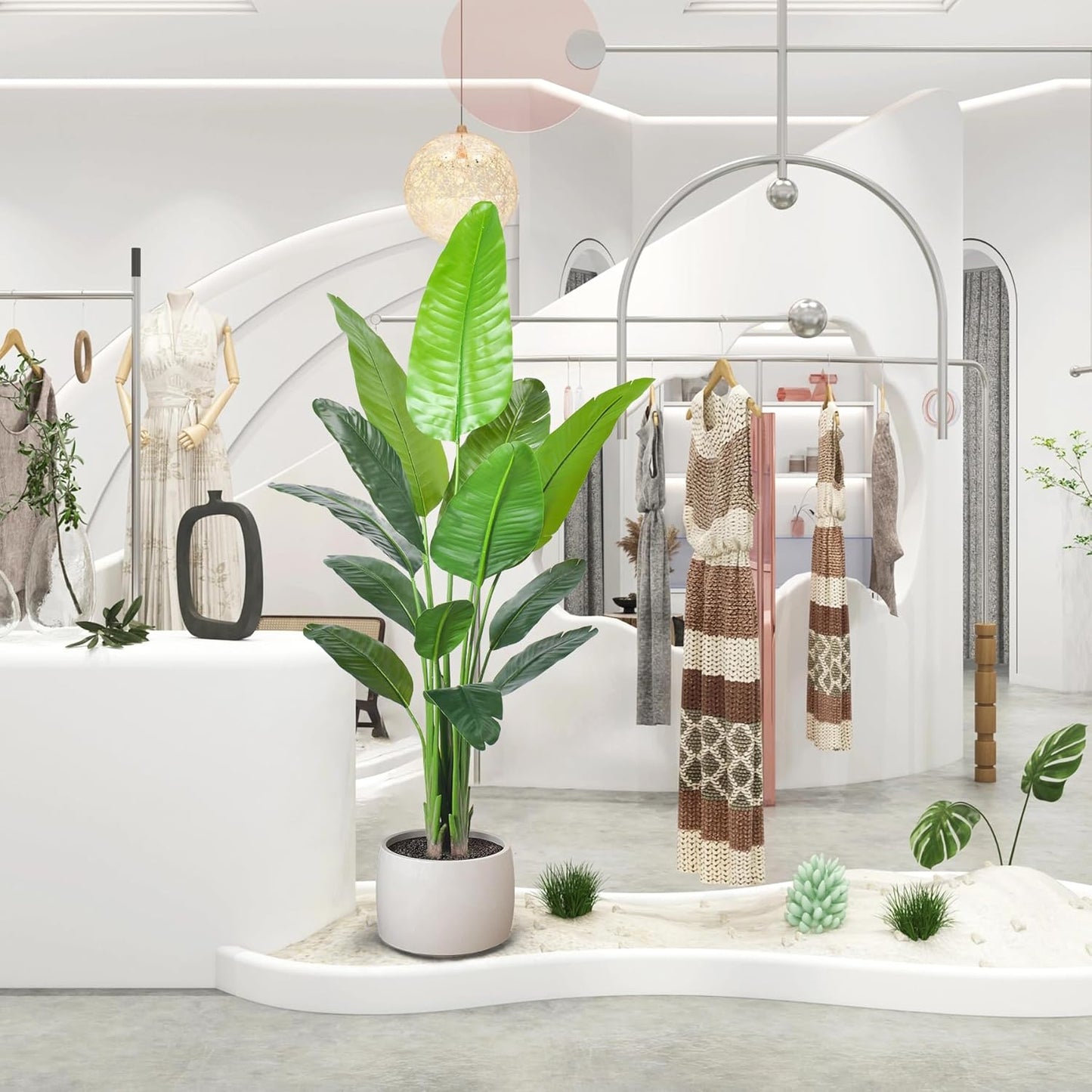 6FT Artificial Bird of Paradise Plant,Faux Palm Tree Potted Plant with Real Touch Leaves,Fake Trees for Home Living Room Office Indoor Outdoor Decor(6FT-1Pack)