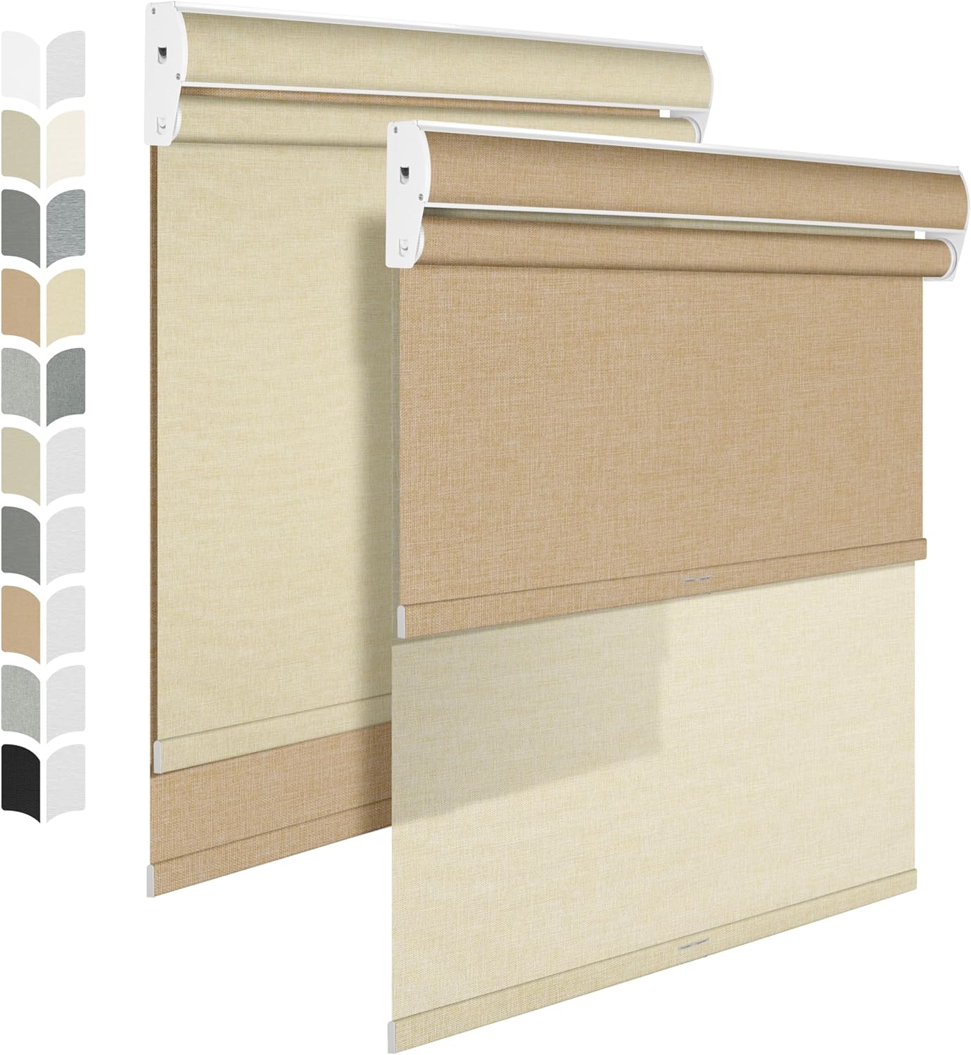 BERISSA Cordless Dual Roller Shades with Cassette Valance,Double Window Shades Blackout and Light Filtering Shades,Day and Night Roller Shades for Home Office Door.Linen Beige.67 W x 80" H