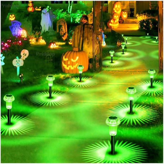 Halloween Solar Lights Outdoor 8 Pack Green LED Waterproof Mushroom Outside Lights for Yard Garden Patio Pathway Walkway Landscape Halloween Decorations
