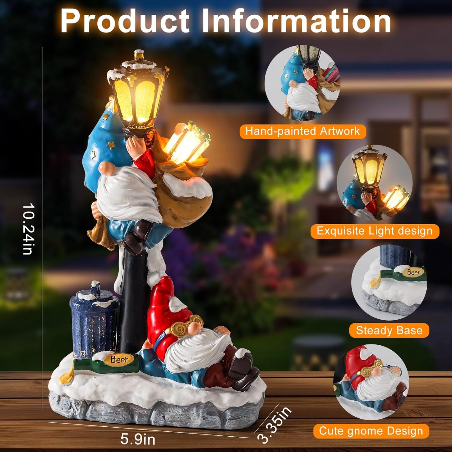 WINTS Solar Garden Gnome,Outdoor Gnome with Solar Lights Decor for Patio,Lawn,Yard,Balcony,Funny Gnomes Gifts for Women,Housewarming,Birthday