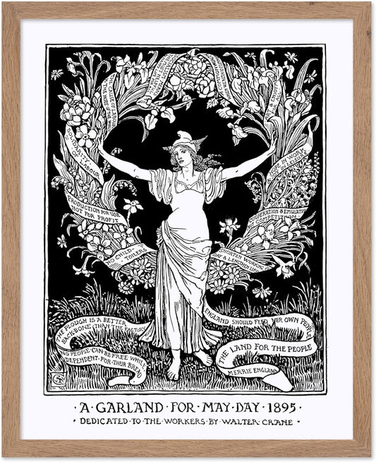 Poster Master Vintage Walter Crane Poster - Retro A Garland for May Day Print - Socialist Art - Gift for Him, Her, Men, Women - Wall Decor for Home, Office, Living Room, 16x20 Beige Framed