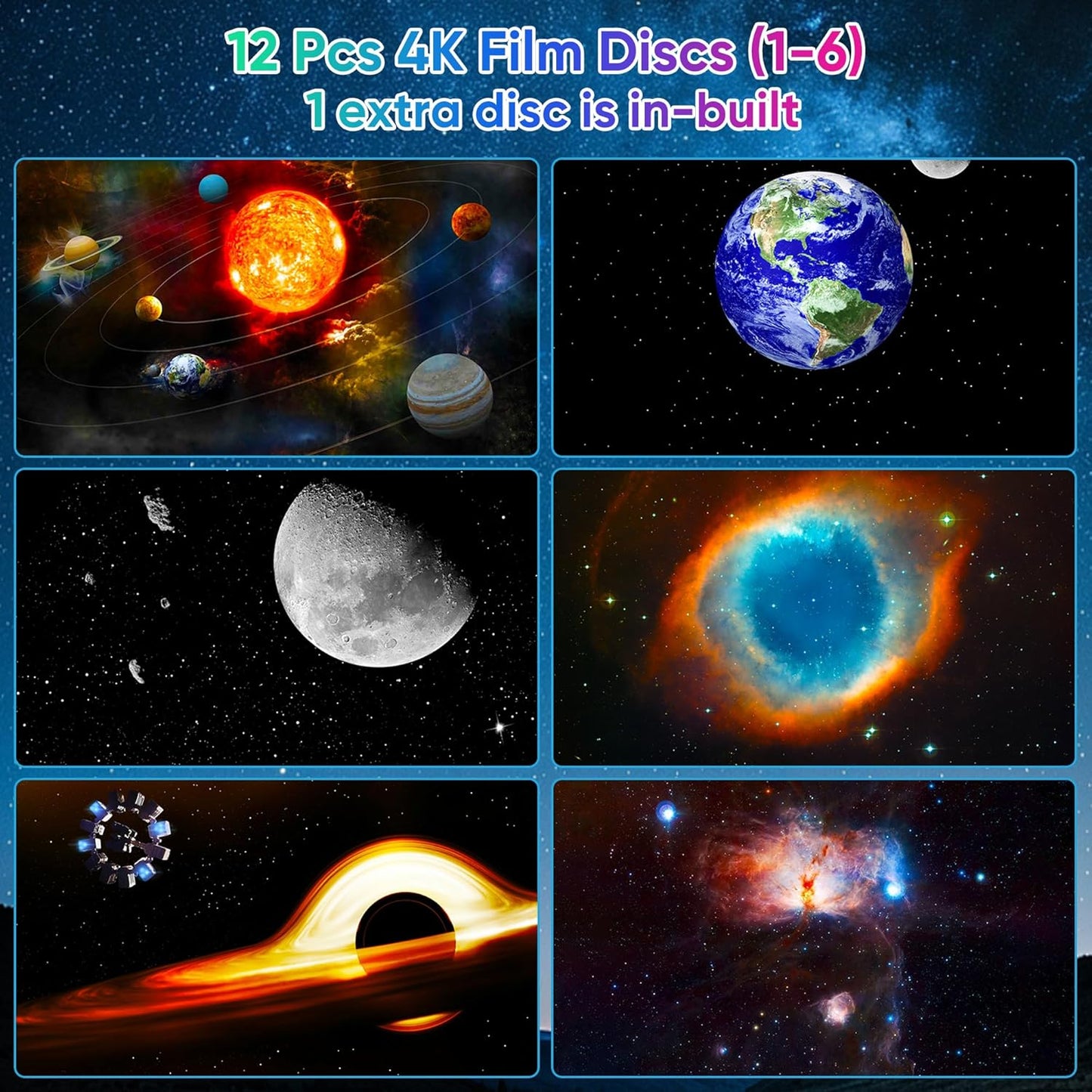 Astronaut Galaxy Projector for Bedroom with Rocket Night Light 13 Film Discs, HD Image Star Projector Galaxy Light Adjustable Knob, Planetarium Projector for Kids, 1/2h Timer Simple 4-Button Control